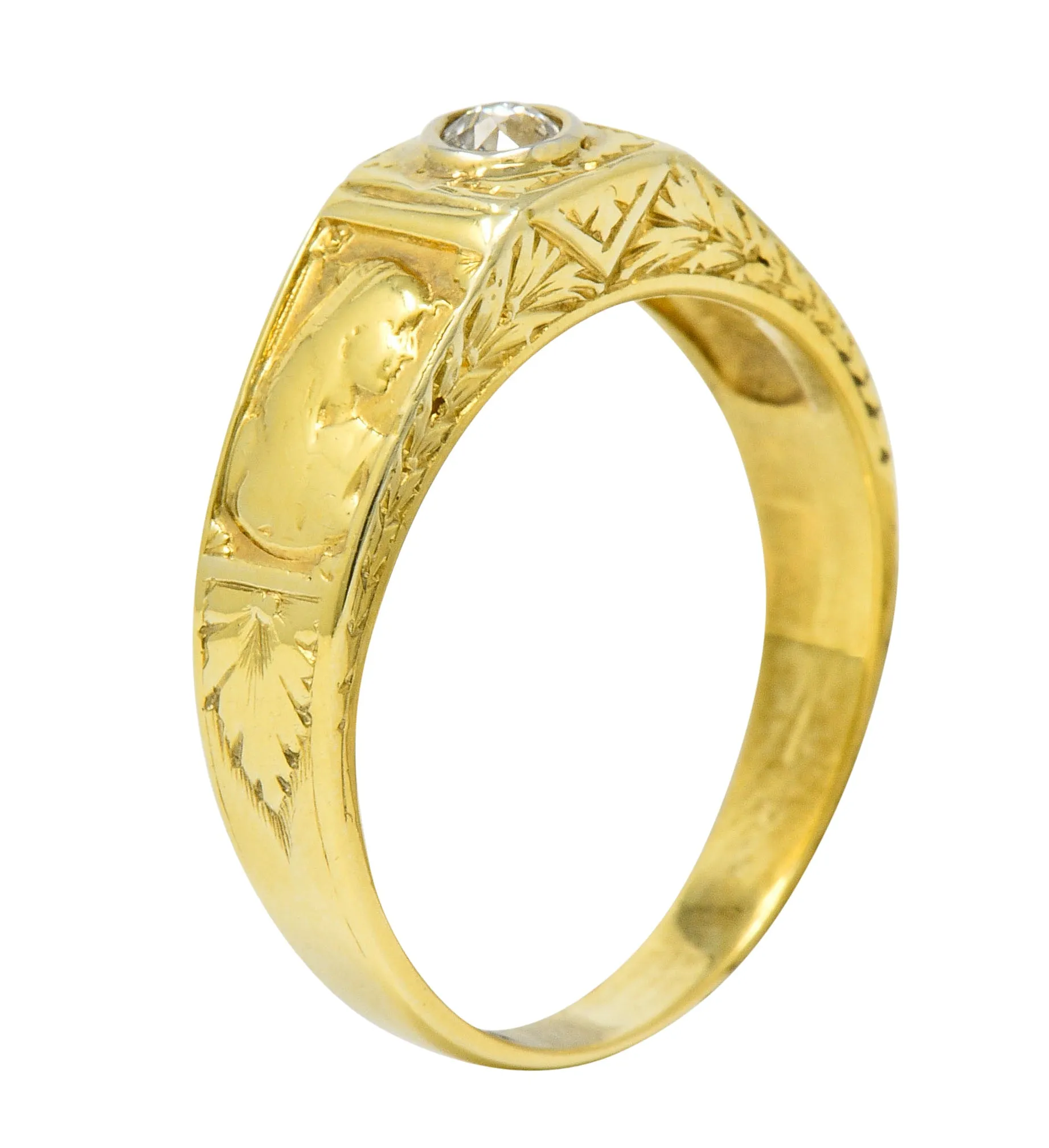 Egyptian Revival Diamond 14 Karat Gold Lotus & Pharaoh Ring