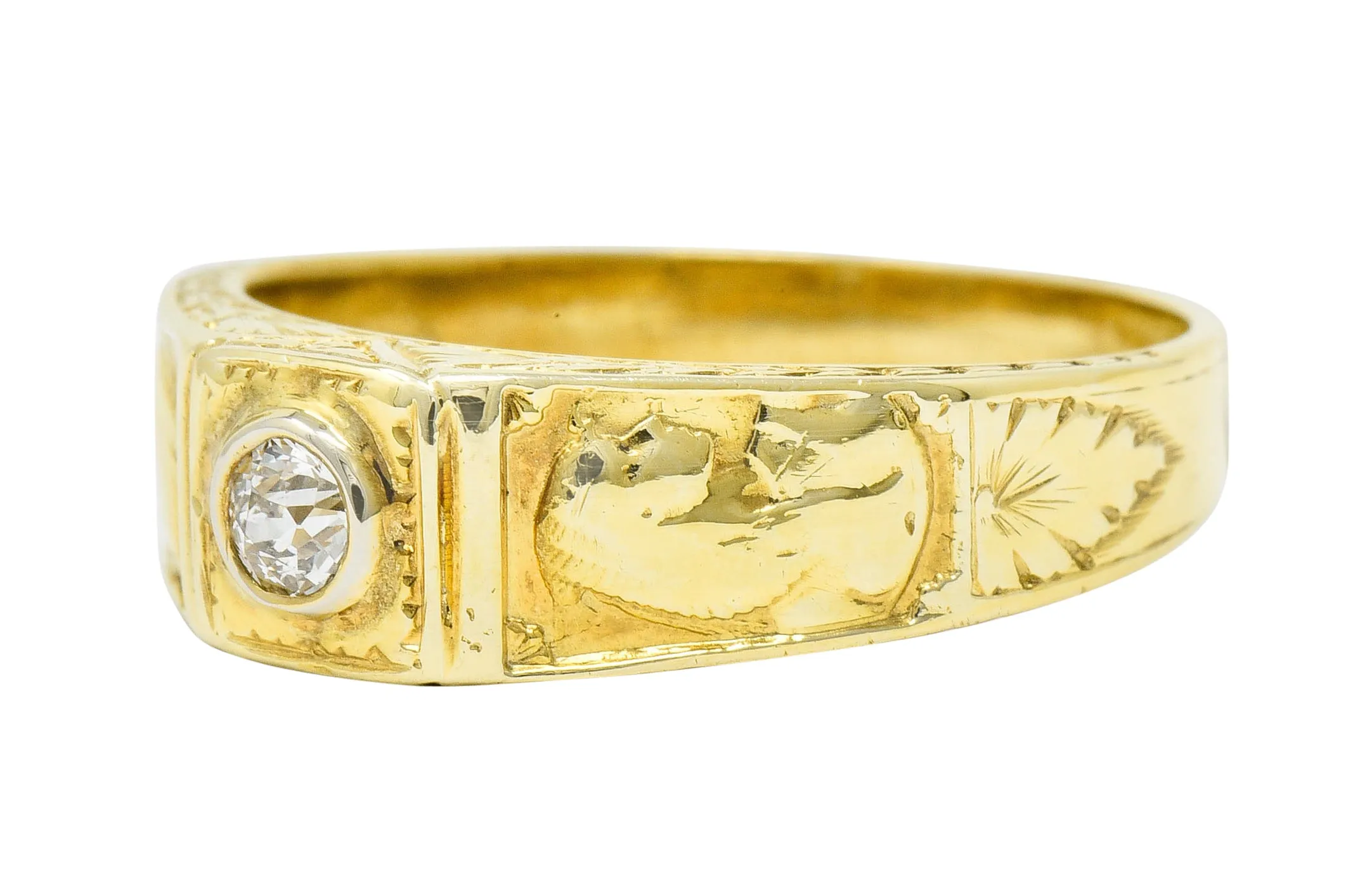 Egyptian Revival Diamond 14 Karat Gold Lotus & Pharaoh Ring