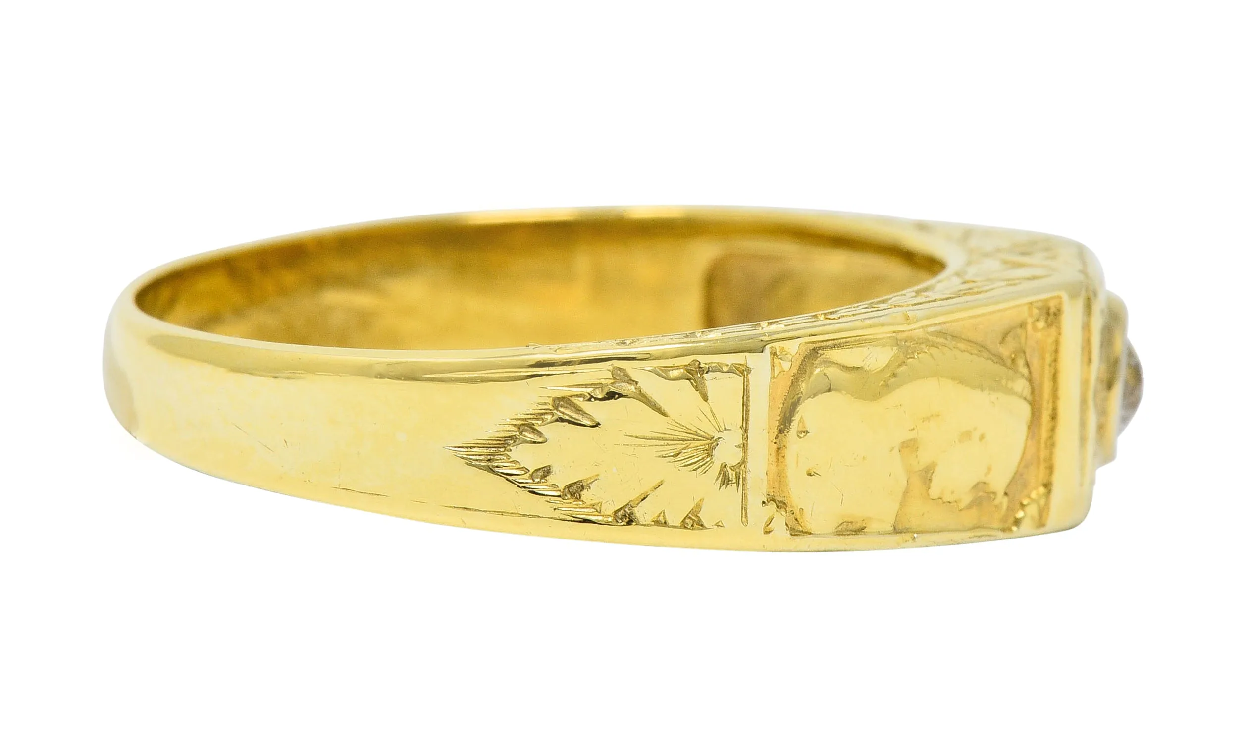 Egyptian Revival Diamond 14 Karat Gold Lotus & Pharaoh Ring