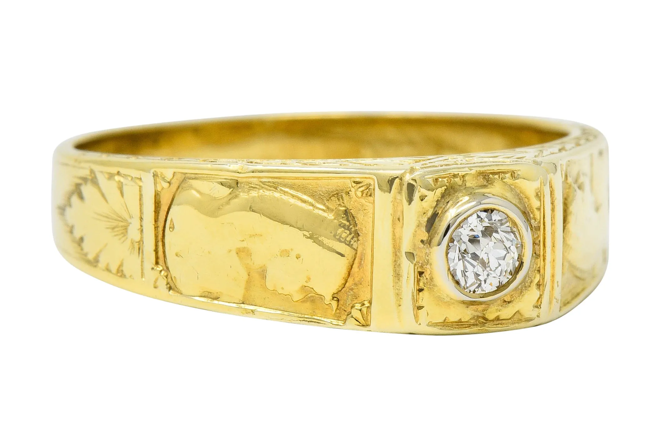 Egyptian Revival Diamond 14 Karat Gold Lotus & Pharaoh Ring