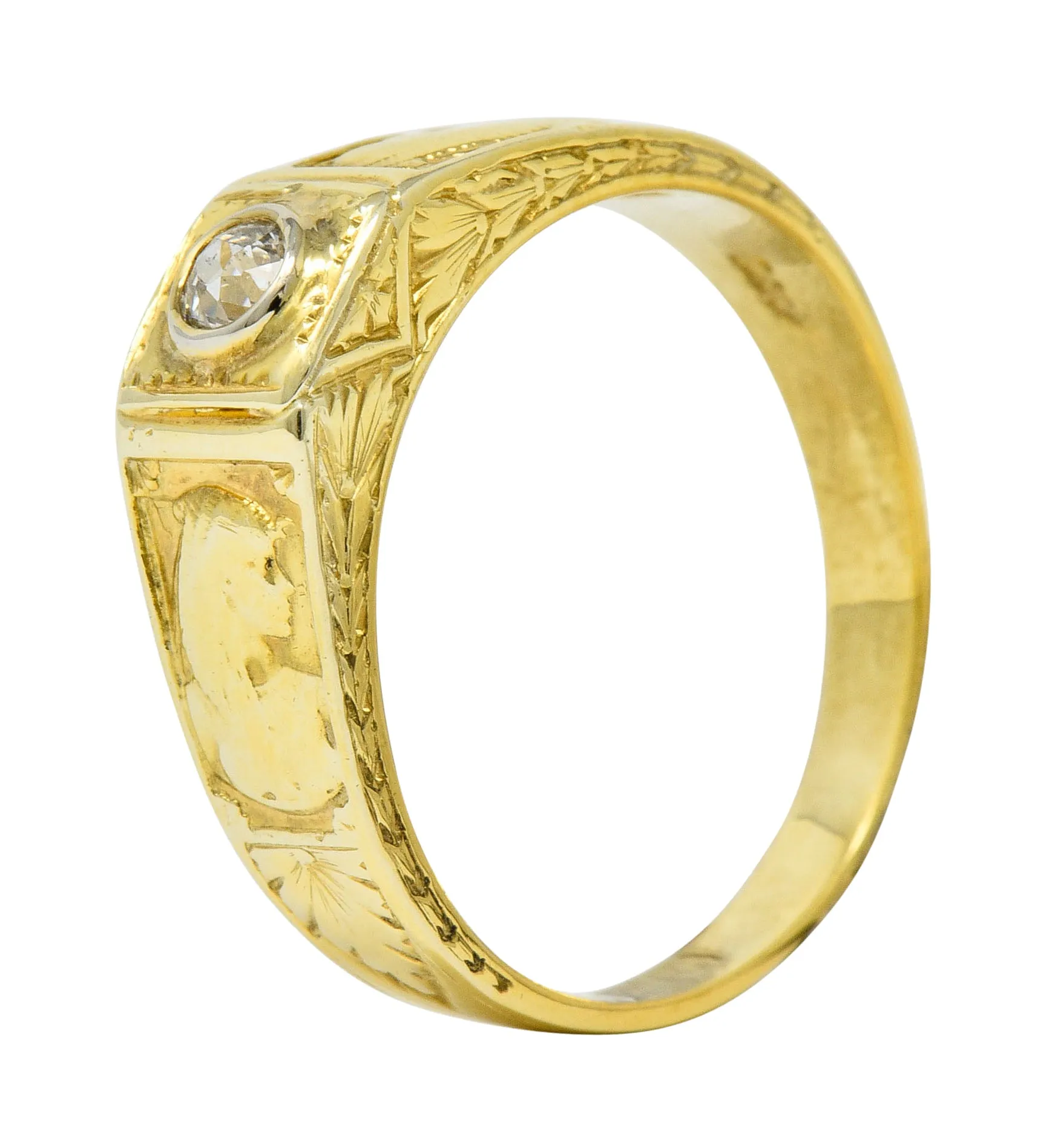 Egyptian Revival Diamond 14 Karat Gold Lotus & Pharaoh Ring