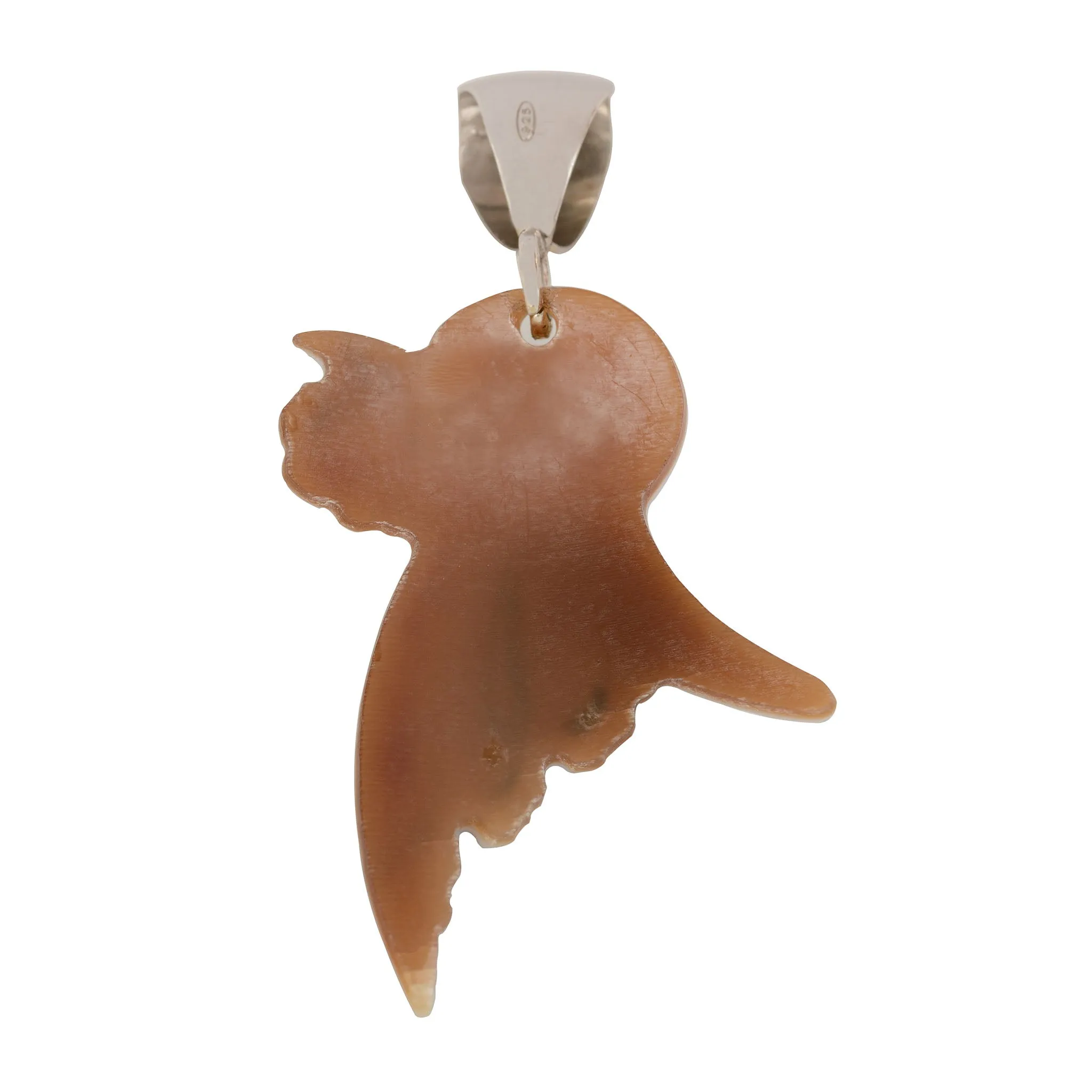 Enamel Carved Cameo Natural Shell Deco Style Pendant in Sterling Silver