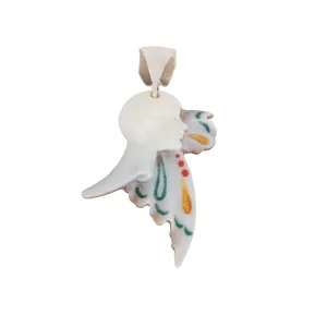 Enamel Carved Cameo Natural Shell Deco Style Pendant in Sterling Silver