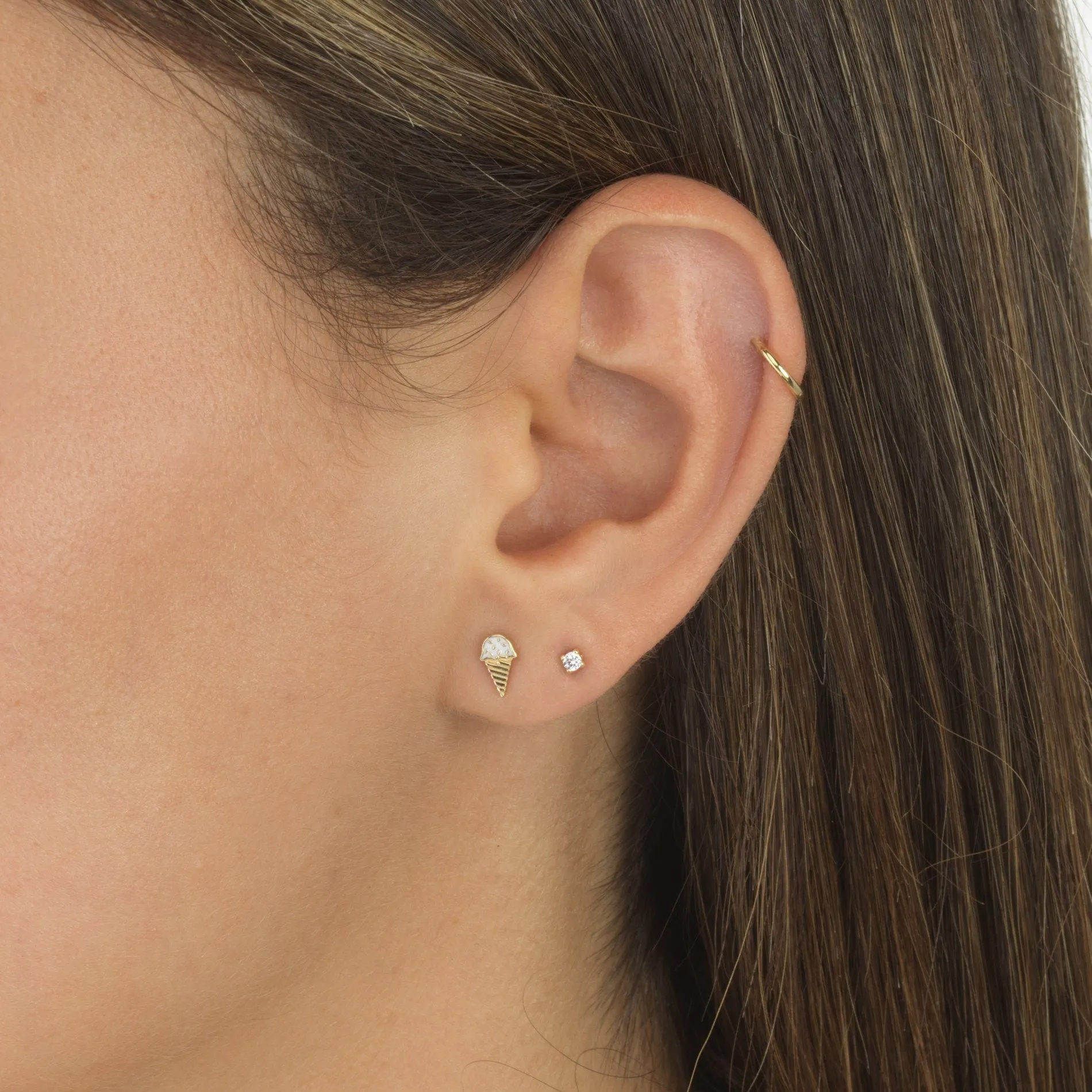 Enamel Ice Cream Stud Earring 14K