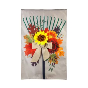 Fall Floral Rake House Burlap Flag,13b9980