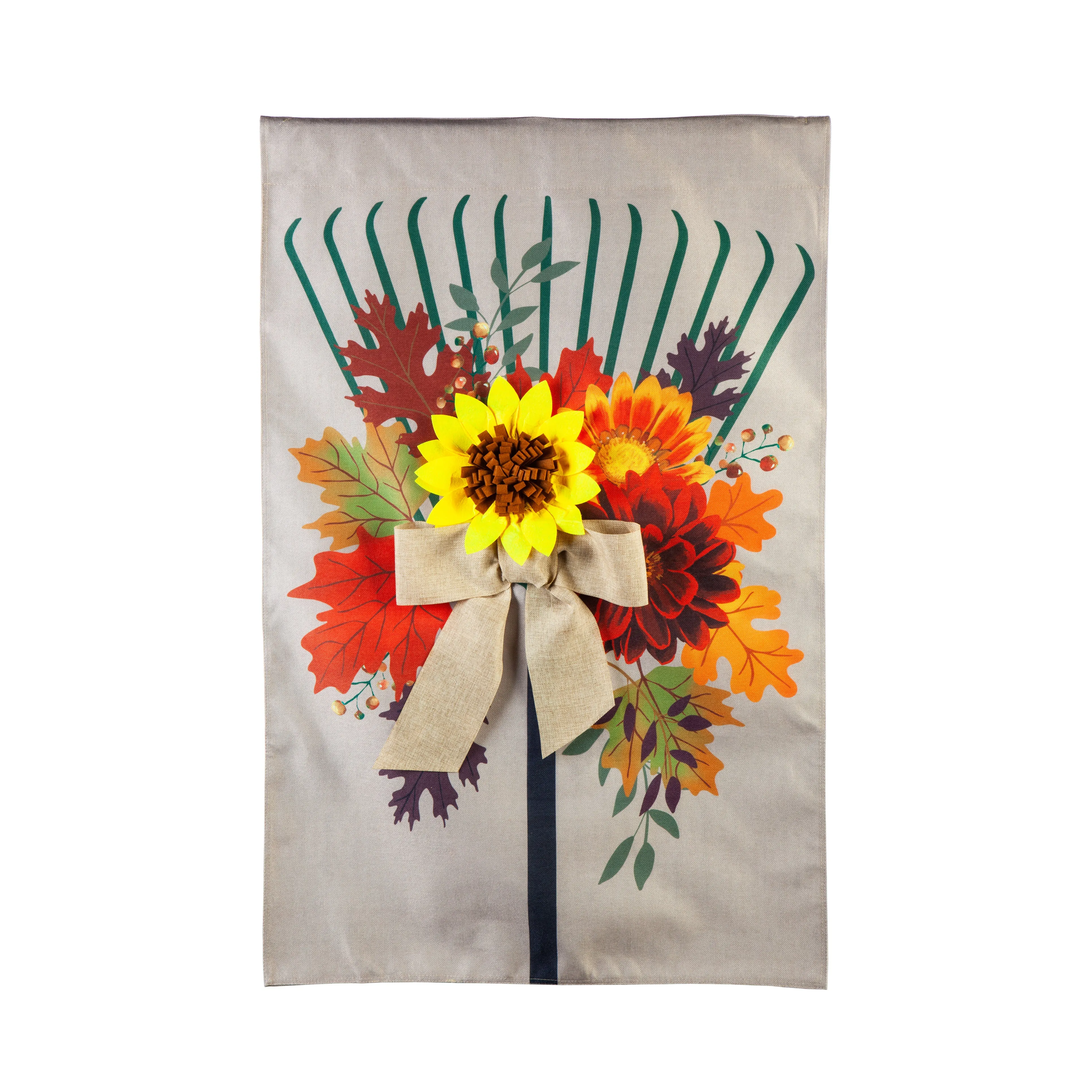 Fall Floral Rake House Burlap Flag,13b9980
