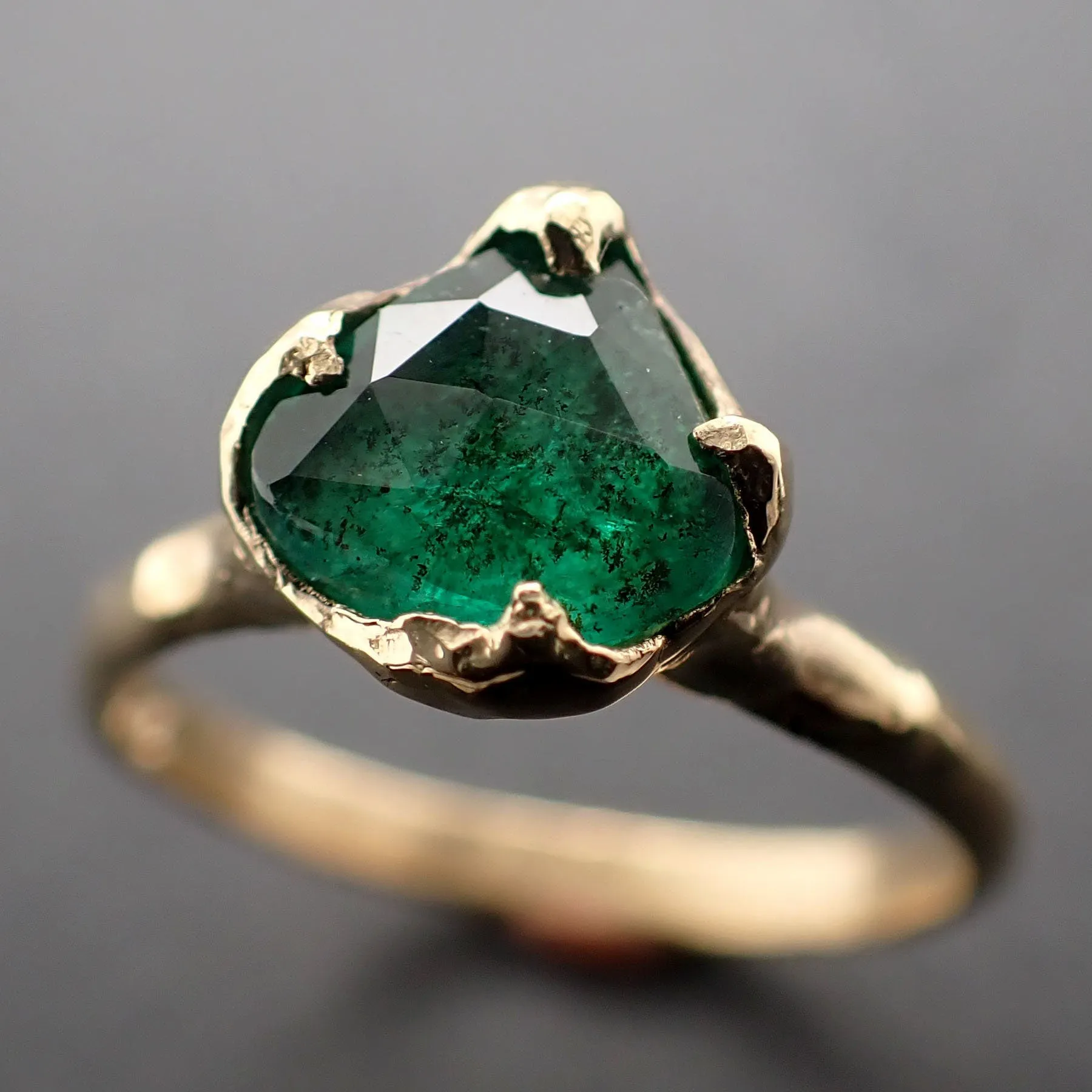 fancy cut emerald solitaire yellow 18k gold ring birthstone one of a kind gemstone ring recycled 3325 Alternative Engagement