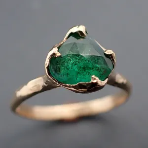 fancy cut emerald solitaire yellow 18k gold ring birthstone one of a kind gemstone ring recycled 3325 Alternative Engagement