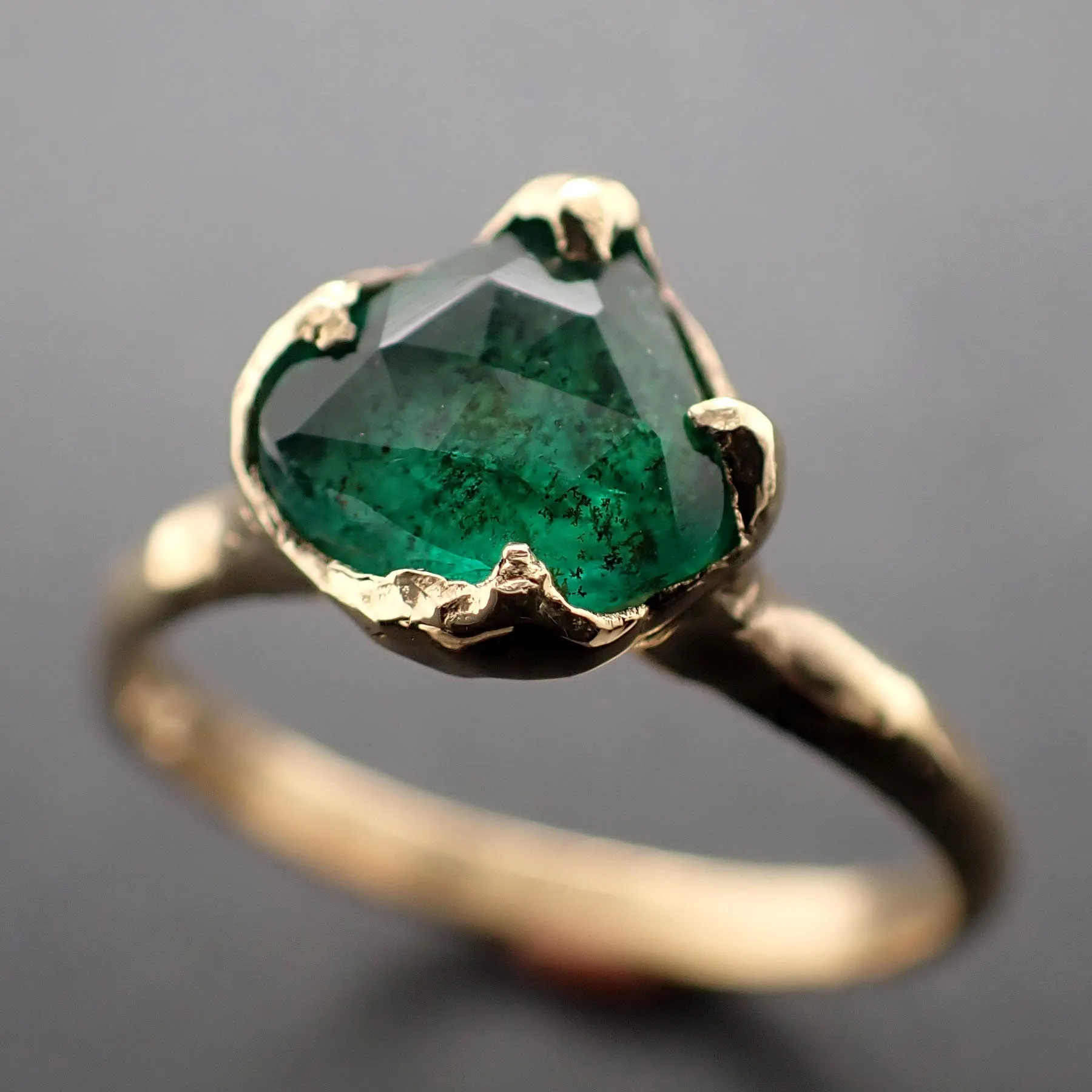 fancy cut emerald solitaire yellow 18k gold ring birthstone one of a kind gemstone ring recycled 3325 Alternative Engagement