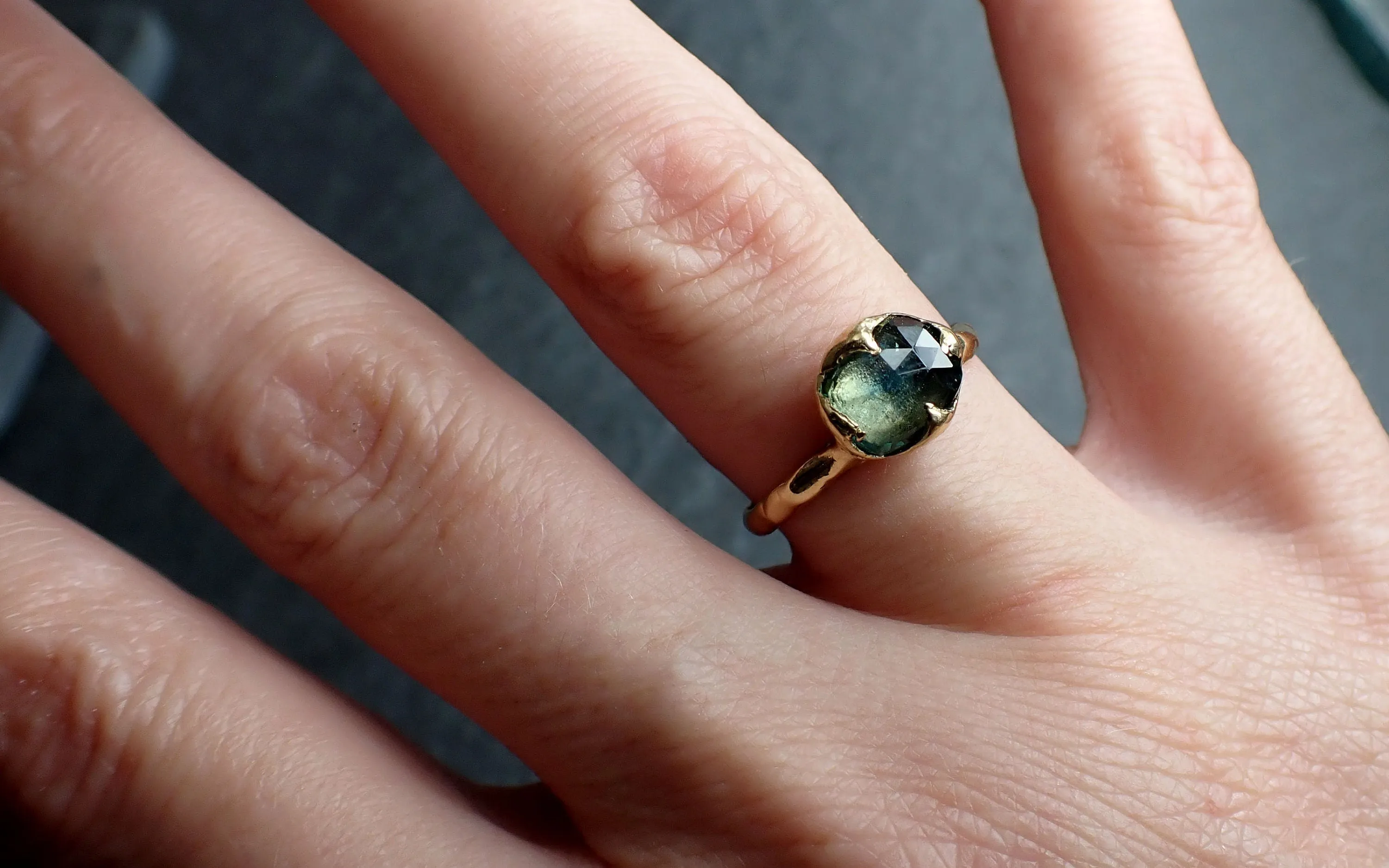 fancy cut montana blue sapphire 18k yellow gold solitaire ring gold gemstone engagement ring 2645 Alternative Engagement