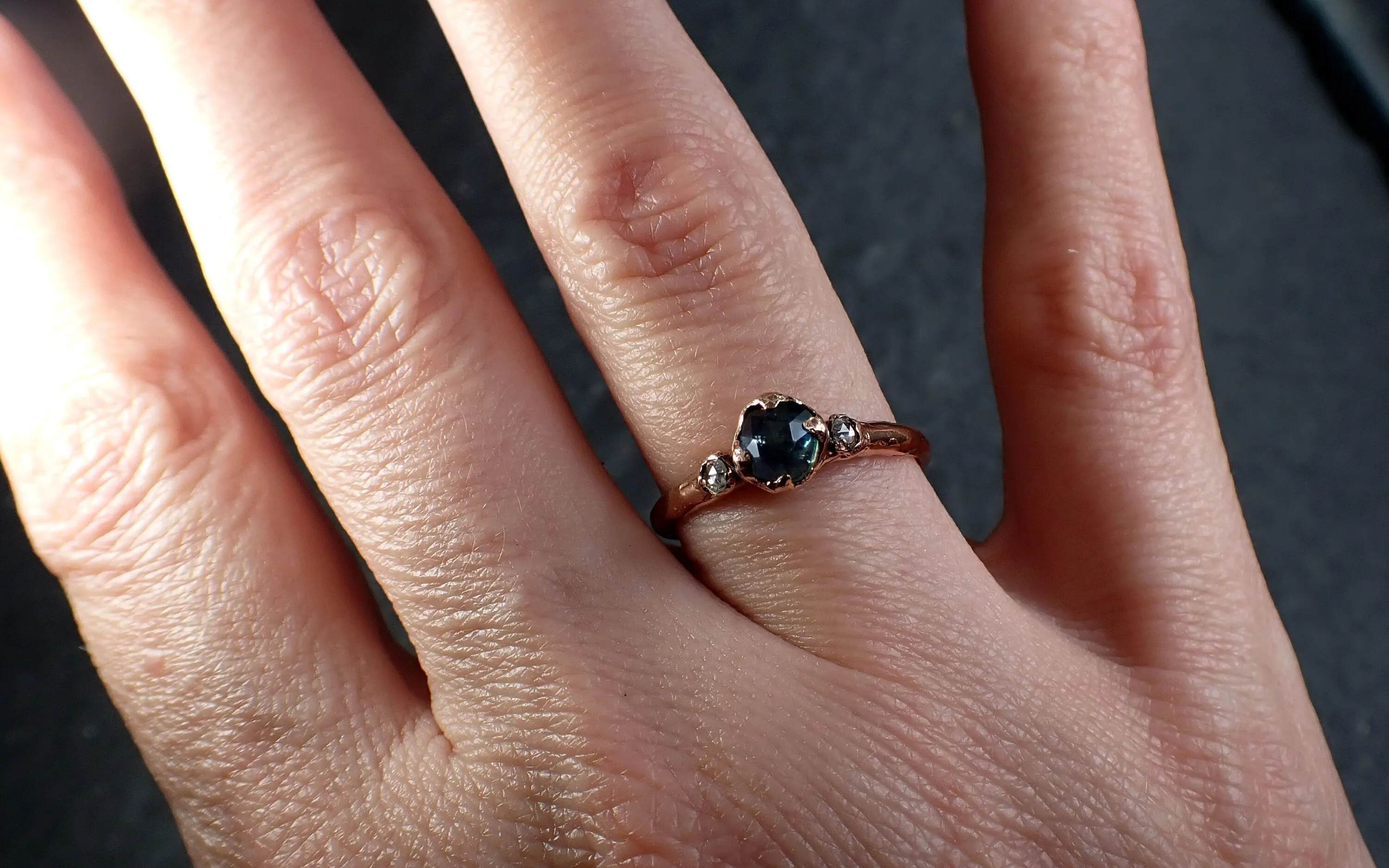 fancy cut montana blue sapphire rose gold multi stone ring gold gemstone engagement ring 3194 Alternative Engagement