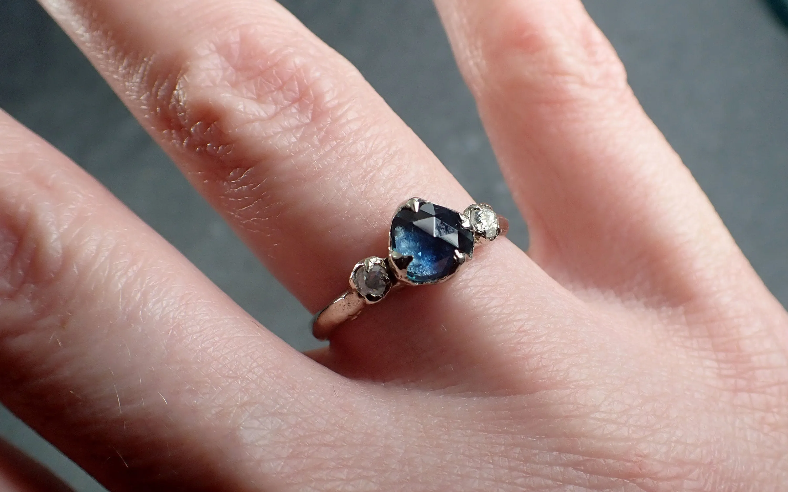 fancy cut montana sapphire diamond 14k white gold engagement ring wedding ring blue gemstone ring multi stone ring 2955 Alternative Engagement