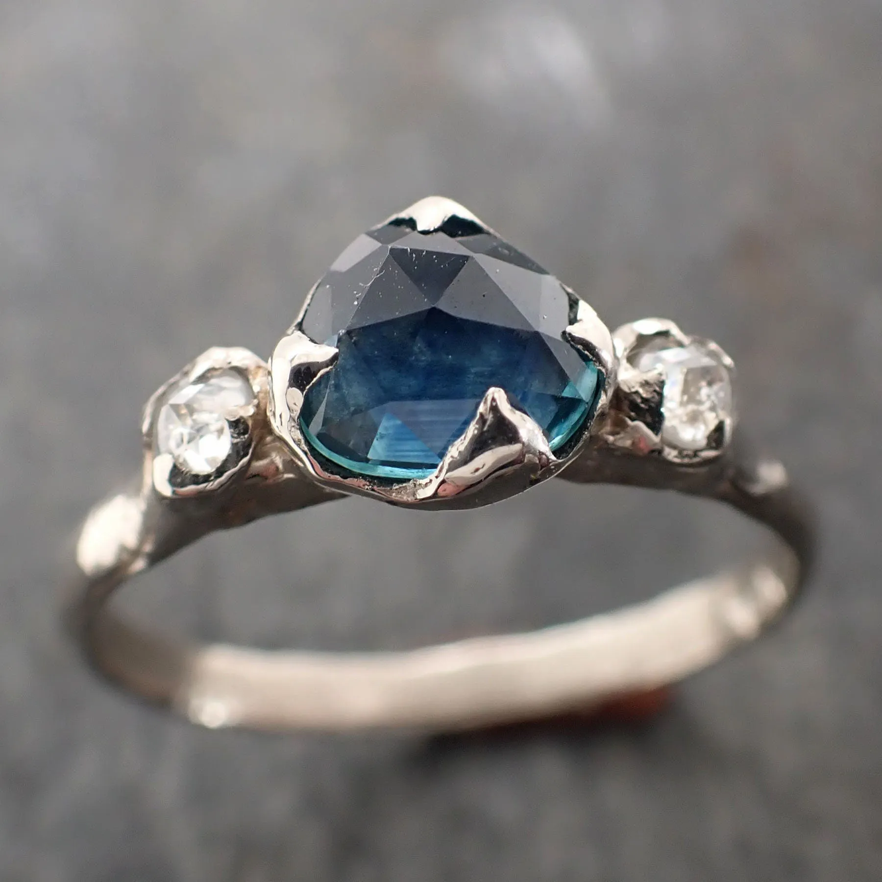 fancy cut montana sapphire diamond 14k white gold engagement ring wedding ring blue gemstone ring multi stone ring 2955 Alternative Engagement