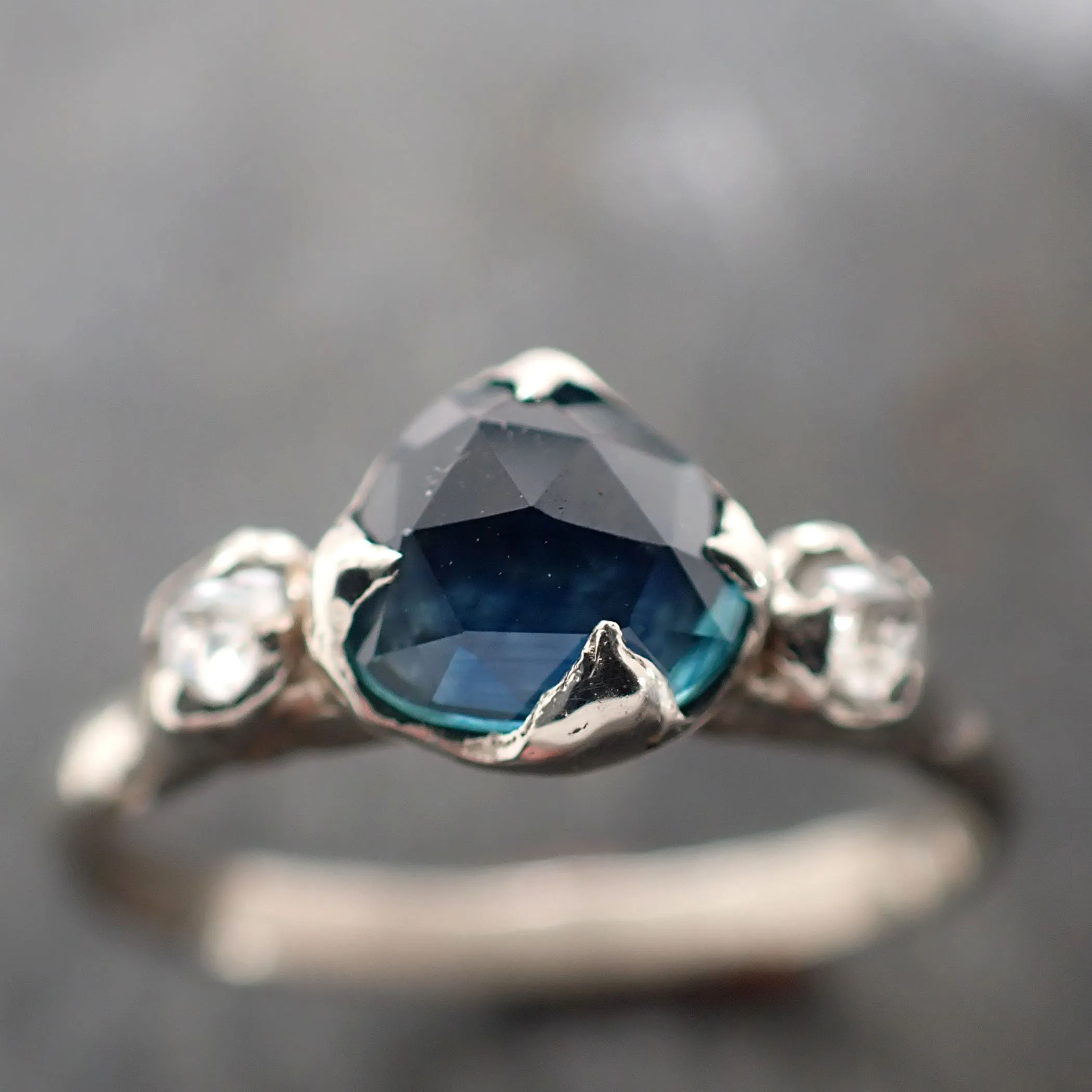 fancy cut montana sapphire diamond 14k white gold engagement ring wedding ring blue gemstone ring multi stone ring 2955 Alternative Engagement
