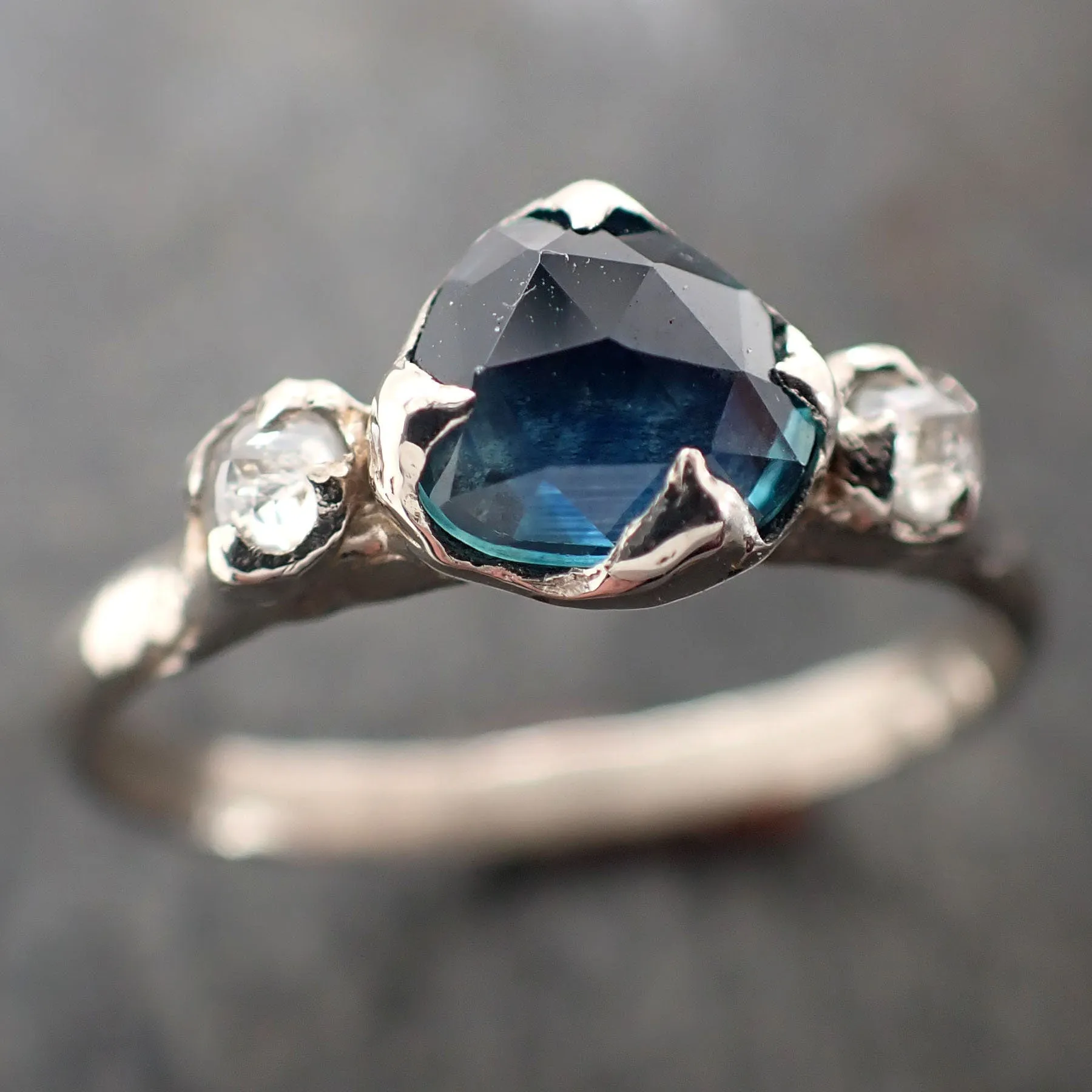 fancy cut montana sapphire diamond 14k white gold engagement ring wedding ring blue gemstone ring multi stone ring 2955 Alternative Engagement
