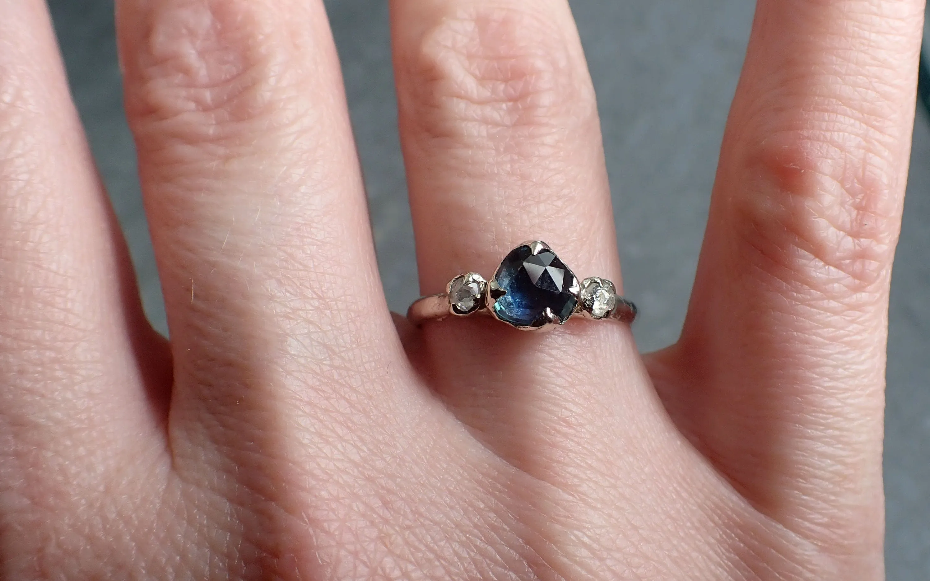 fancy cut montana sapphire diamond 14k white gold engagement ring wedding ring blue gemstone ring multi stone ring 2955 Alternative Engagement