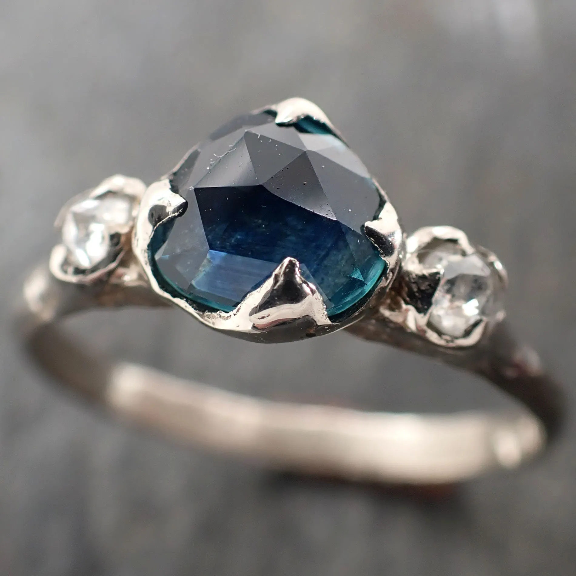 fancy cut montana sapphire diamond 14k white gold engagement ring wedding ring blue gemstone ring multi stone ring 2955 Alternative Engagement