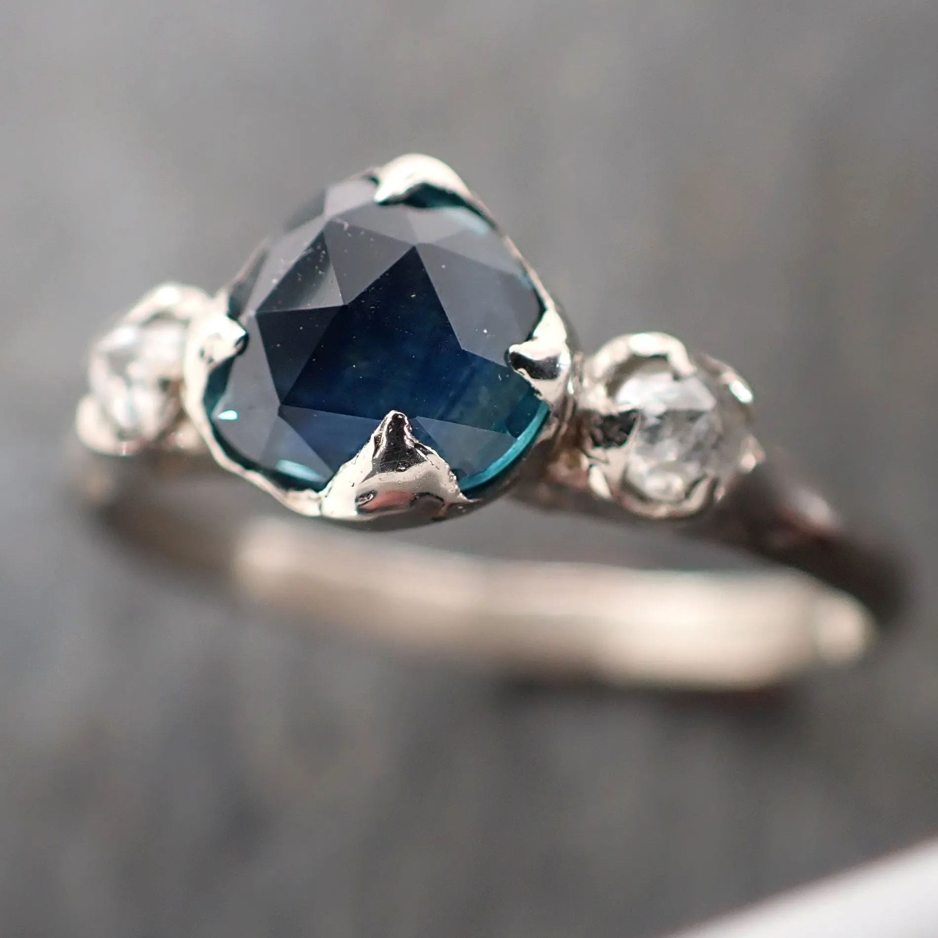 fancy cut montana sapphire diamond 14k white gold engagement ring wedding ring blue gemstone ring multi stone ring 2955 Alternative Engagement