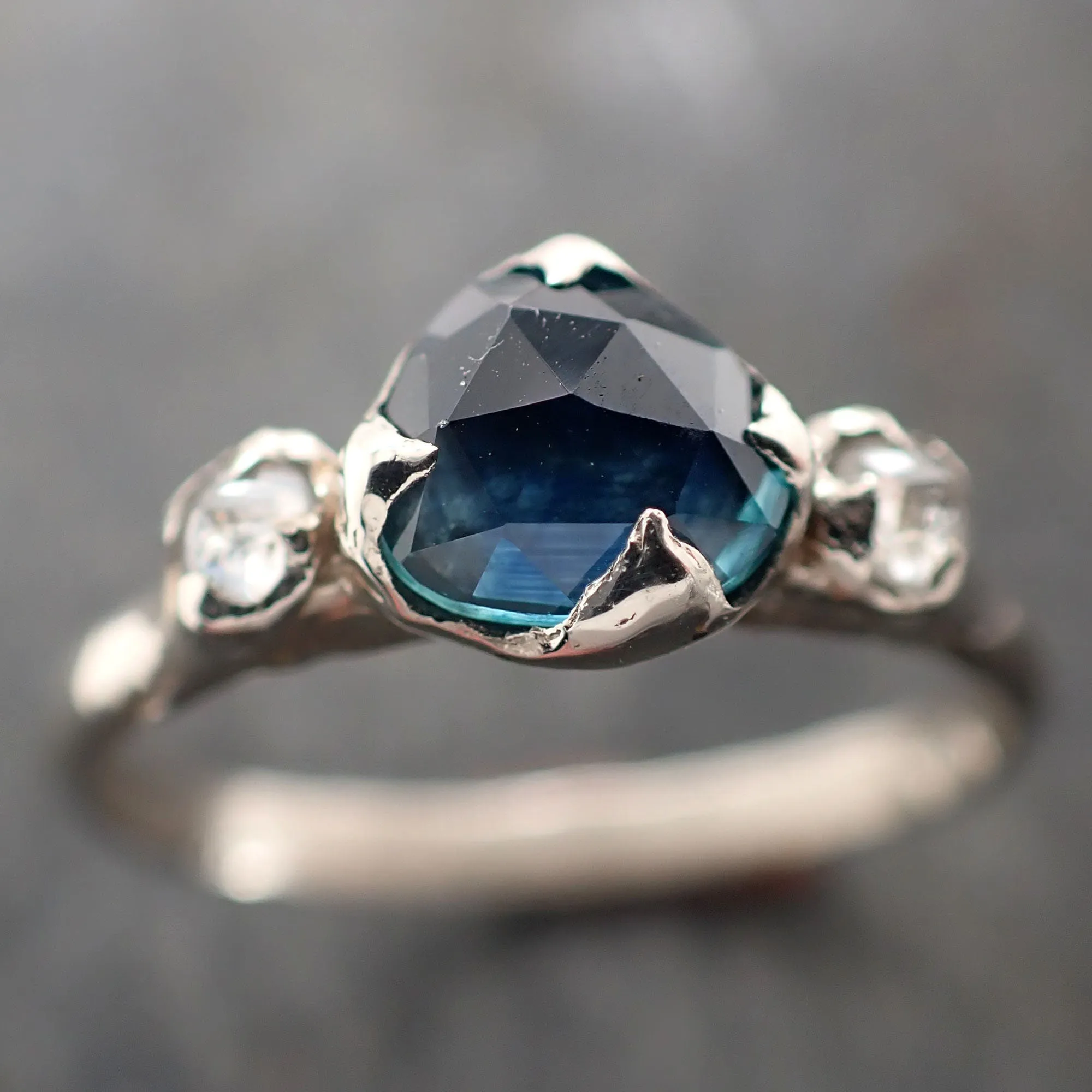 fancy cut montana sapphire diamond 14k white gold engagement ring wedding ring blue gemstone ring multi stone ring 2955 Alternative Engagement