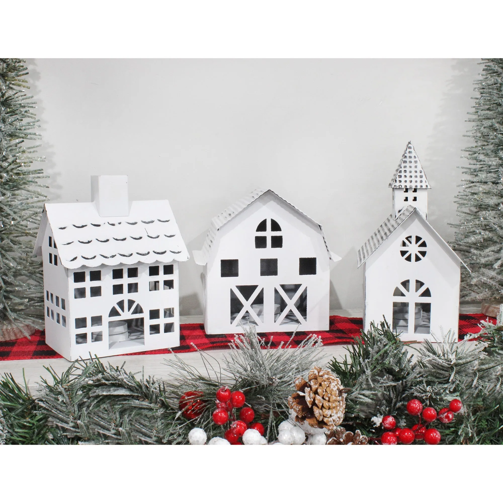 Farmhouse Christmas Village Collection #2 w/ Church, Barn and School (Case of 2 Sets)