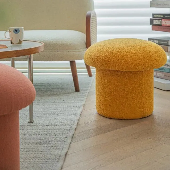 Faux Wool Mushroom Ottoman Stool