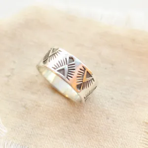 Feathered Triangle Hand Stamped Silver Ring