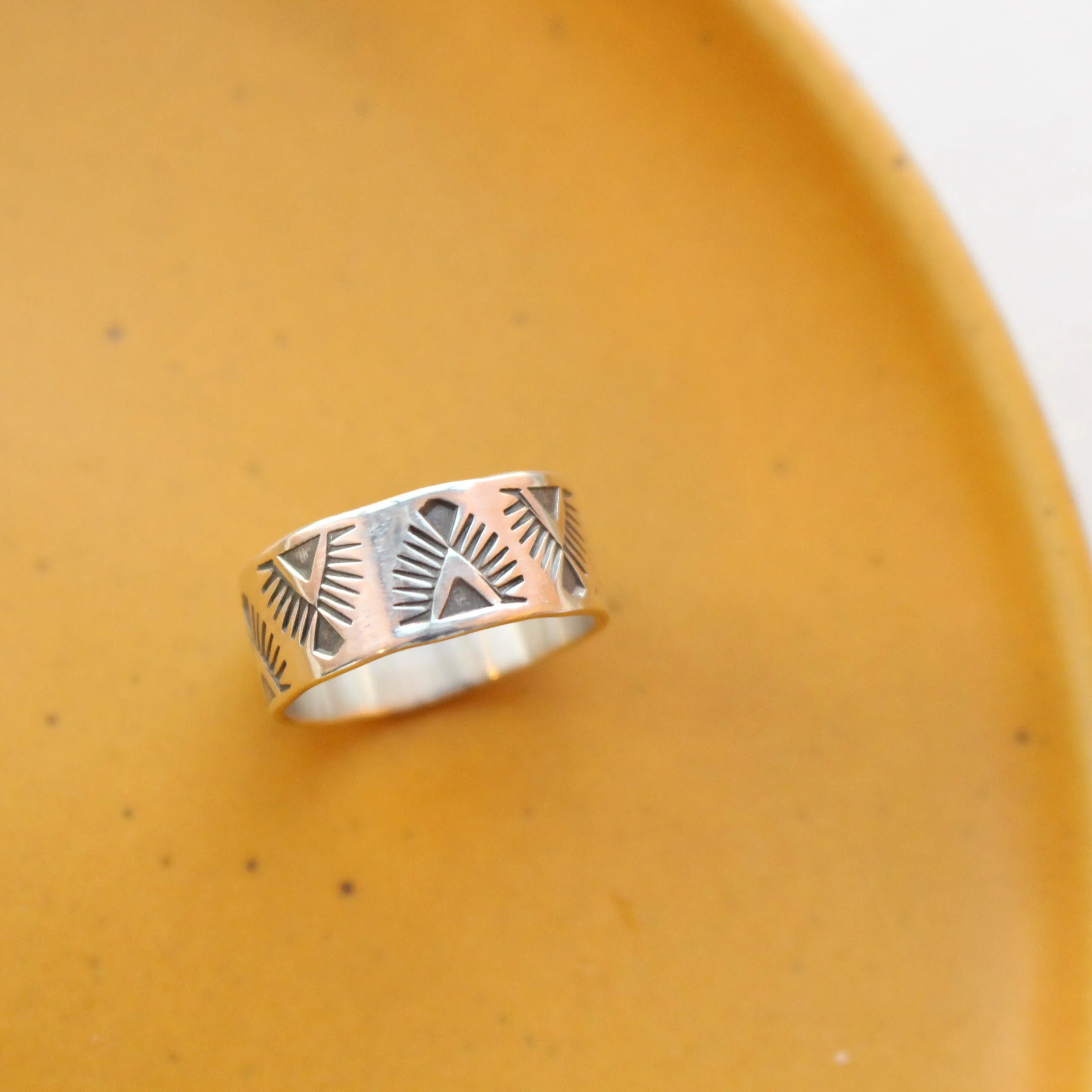 Feathered Triangle Hand Stamped Silver Ring