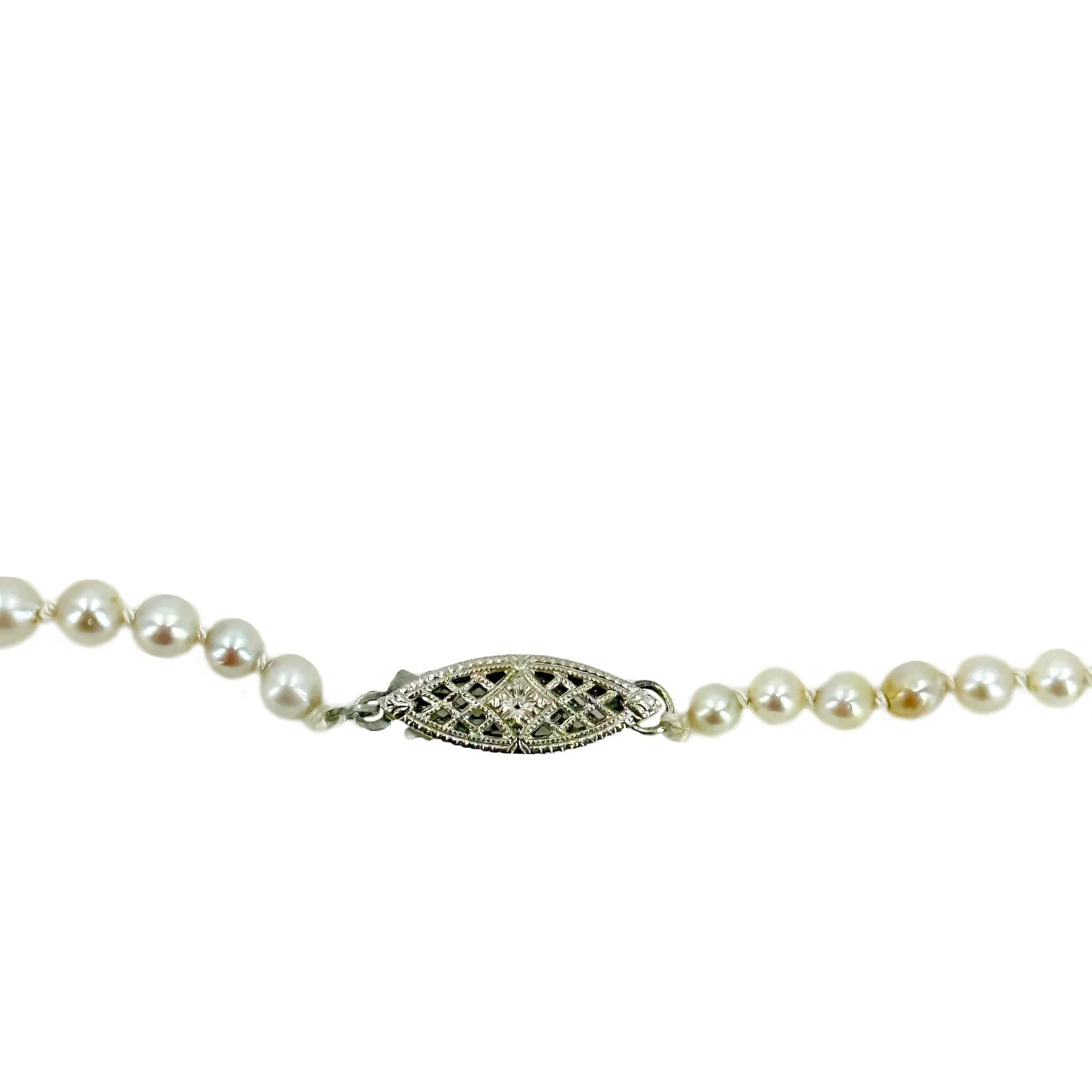 Filigree Art Deco Japanese Saltwater Cultured Akoya Pearl Graduated Vintage Necklace - Sterling Silver 20.50 Inch