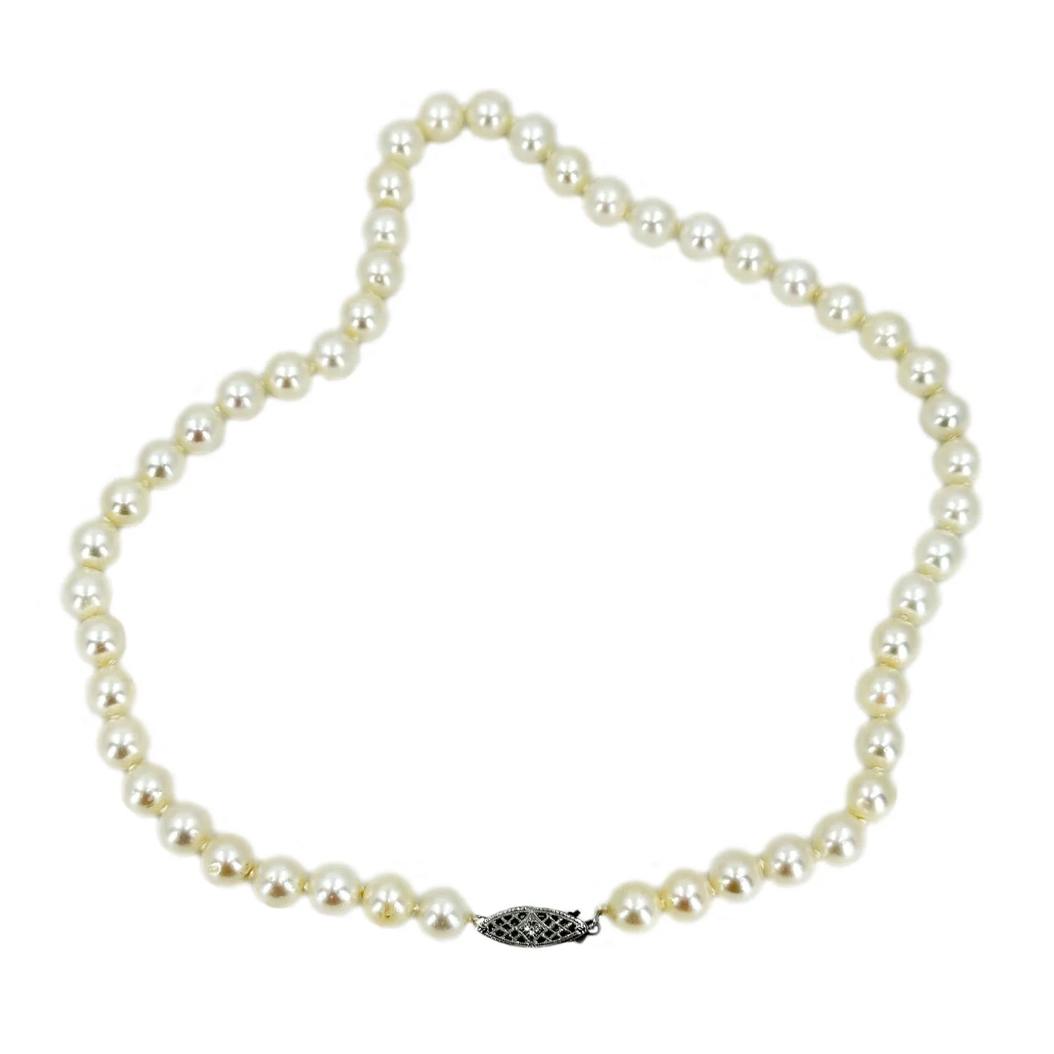 Filigree Choker Vintage Japanese Saltwater Cultured Akoya Pearl Necklace - Sterling Silver 15.75 Inch
