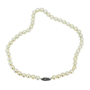 Filigree Choker Vintage Japanese Saltwater Cultured Akoya Pearl Necklace - Sterling Silver 15.75 Inch