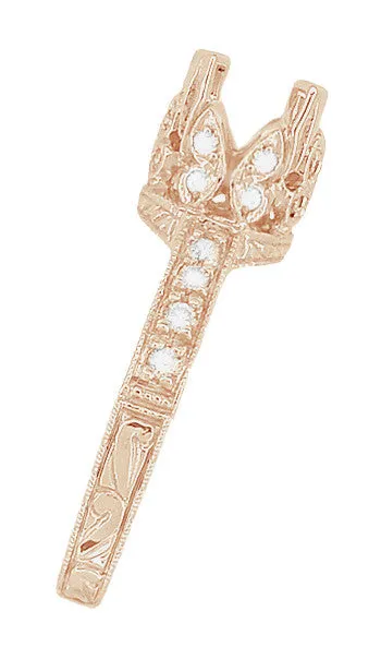 Filigree Engraved Butterflies Art Deco 1 Carat Diamond Engagement Ring Setting in 14 Karat Rose ( Pink ) Gold