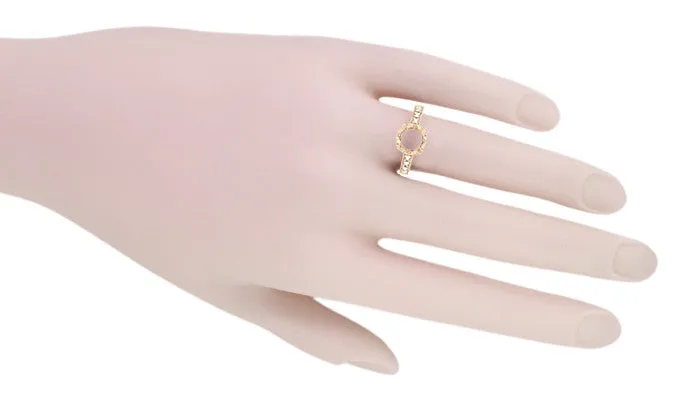 Filigree Engraved Butterflies Art Deco 1 Carat Diamond Engagement Ring Setting in 14 Karat Rose ( Pink ) Gold