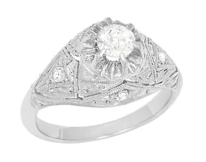 Filigree Ridgebury Vintage Art Deco Old Mine Cut Diamond Platinum Engagement Ring