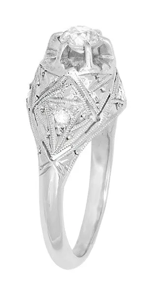 Filigree Ridgebury Vintage Art Deco Old Mine Cut Diamond Platinum Engagement Ring