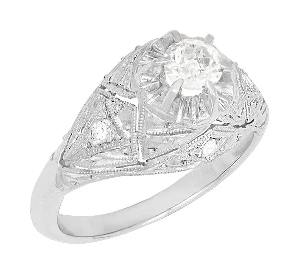 Filigree Ridgebury Vintage Art Deco Old Mine Cut Diamond Platinum Engagement Ring