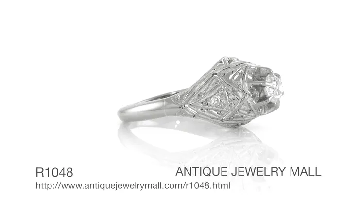 Filigree Ridgebury Vintage Art Deco Old Mine Cut Diamond Platinum Engagement Ring