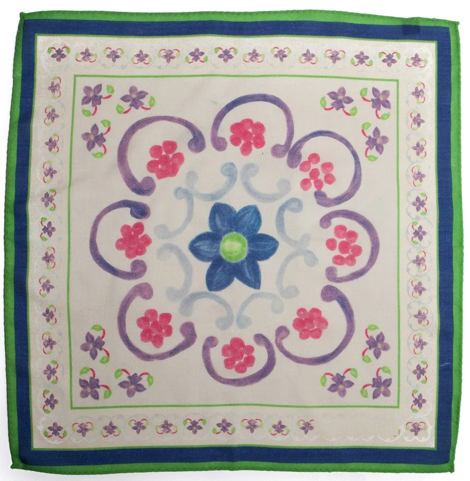Floral Pocket Square Green and Blue
