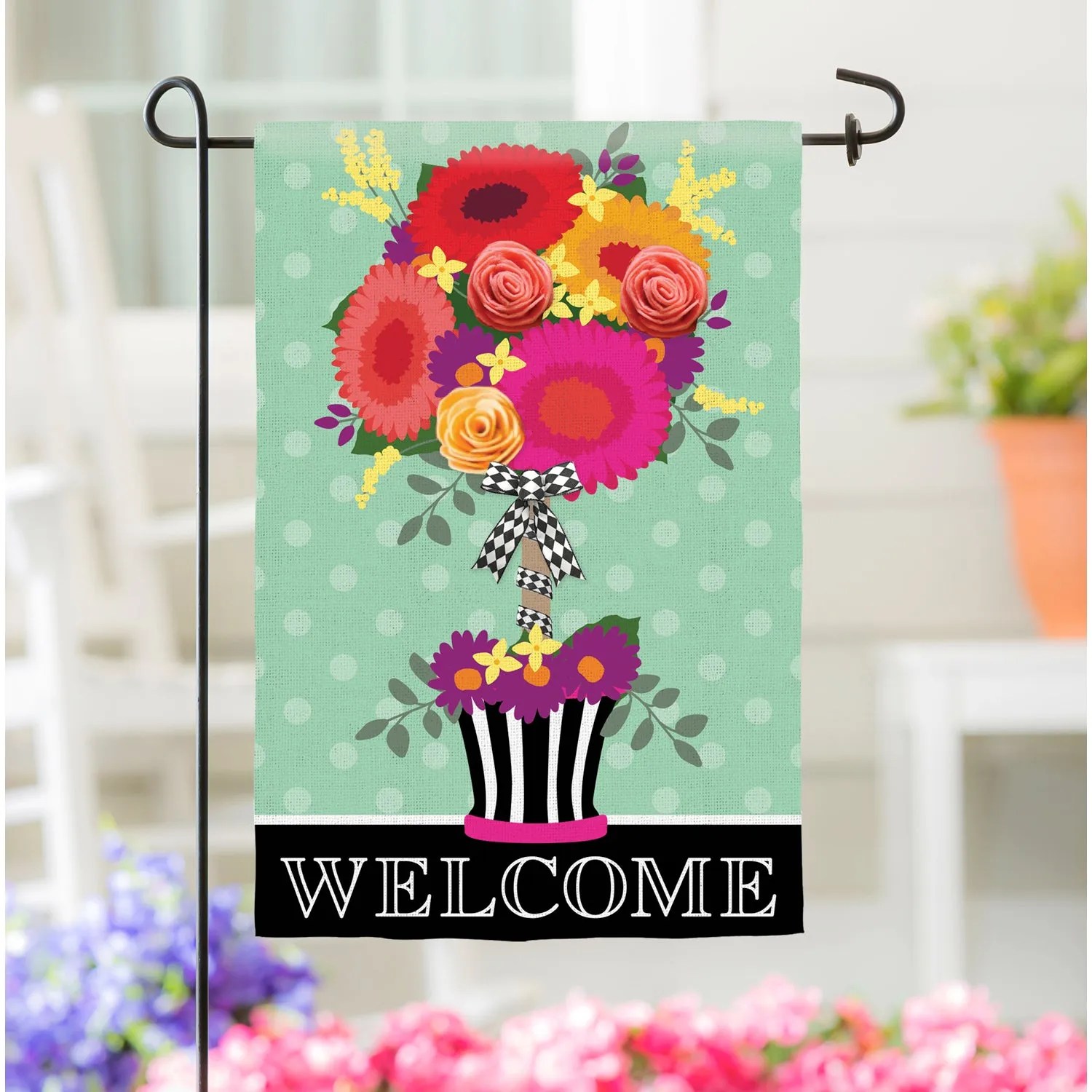 Floral Topiary Garden Burlap Flag,14b9718
