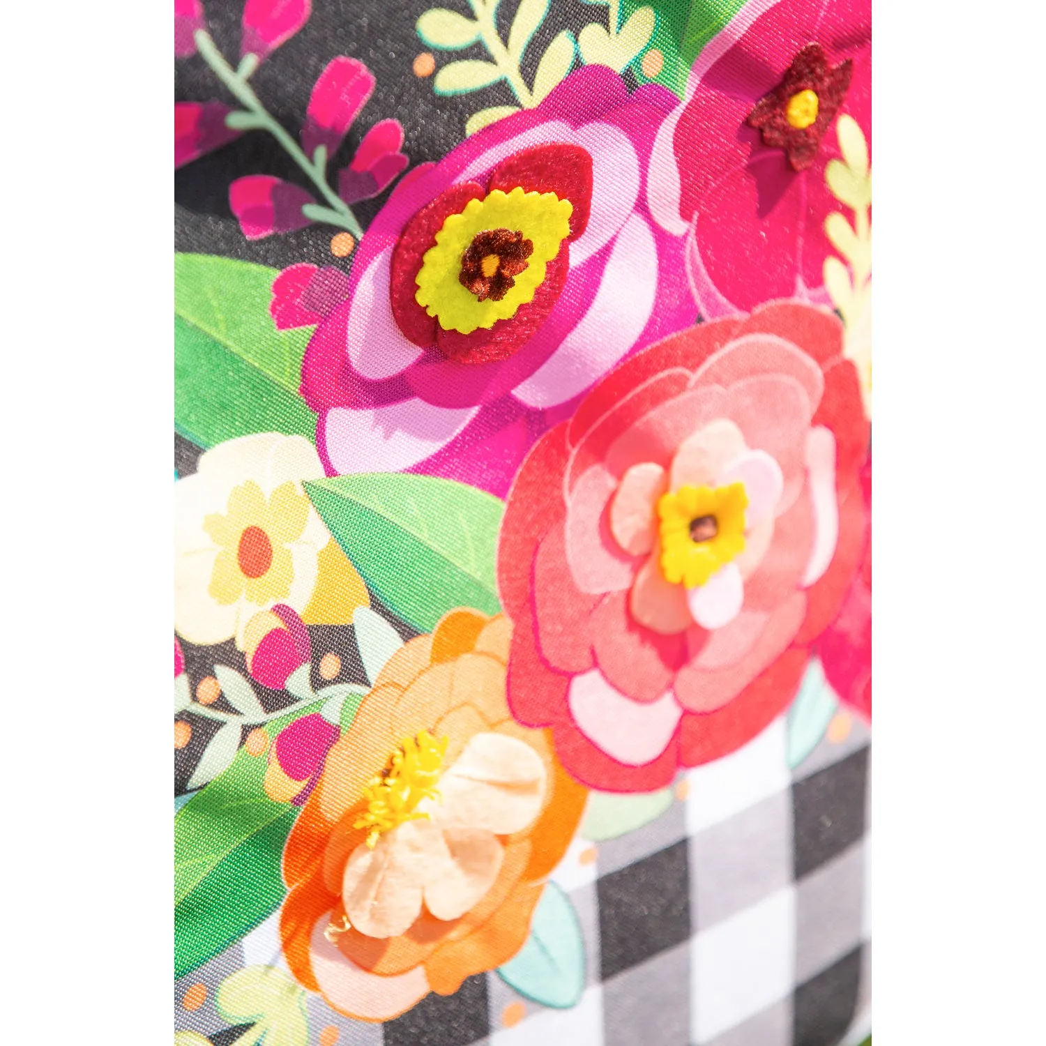 Floral Welcome Check Garden Linen Flag,14l9633