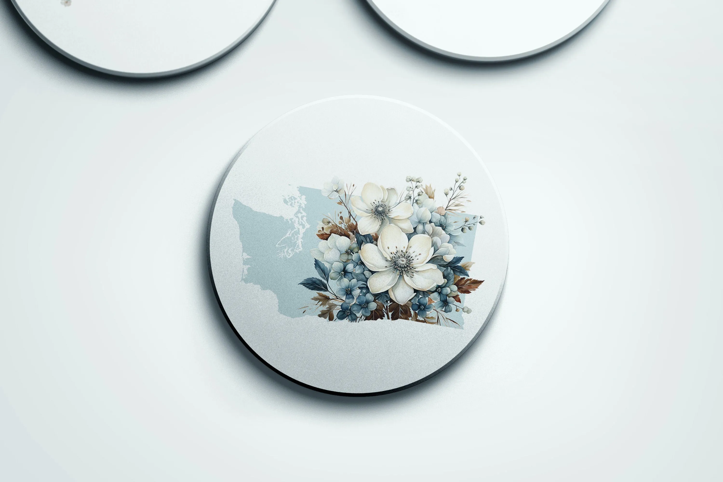Flower Coasters - Washington State Stone with Cork Back, Beautiful Floral Design, Eco-Friendly Home Decor & Gift Idea
