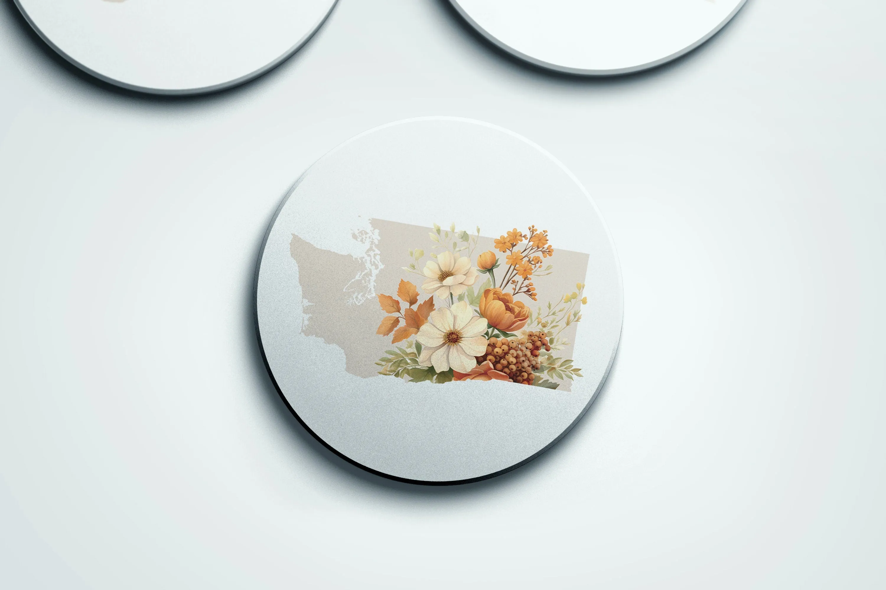 Flower Coasters - Washington State Stone with Cork Back, Beautiful Floral Design, Eco-Friendly Home Decor & Gift Idea