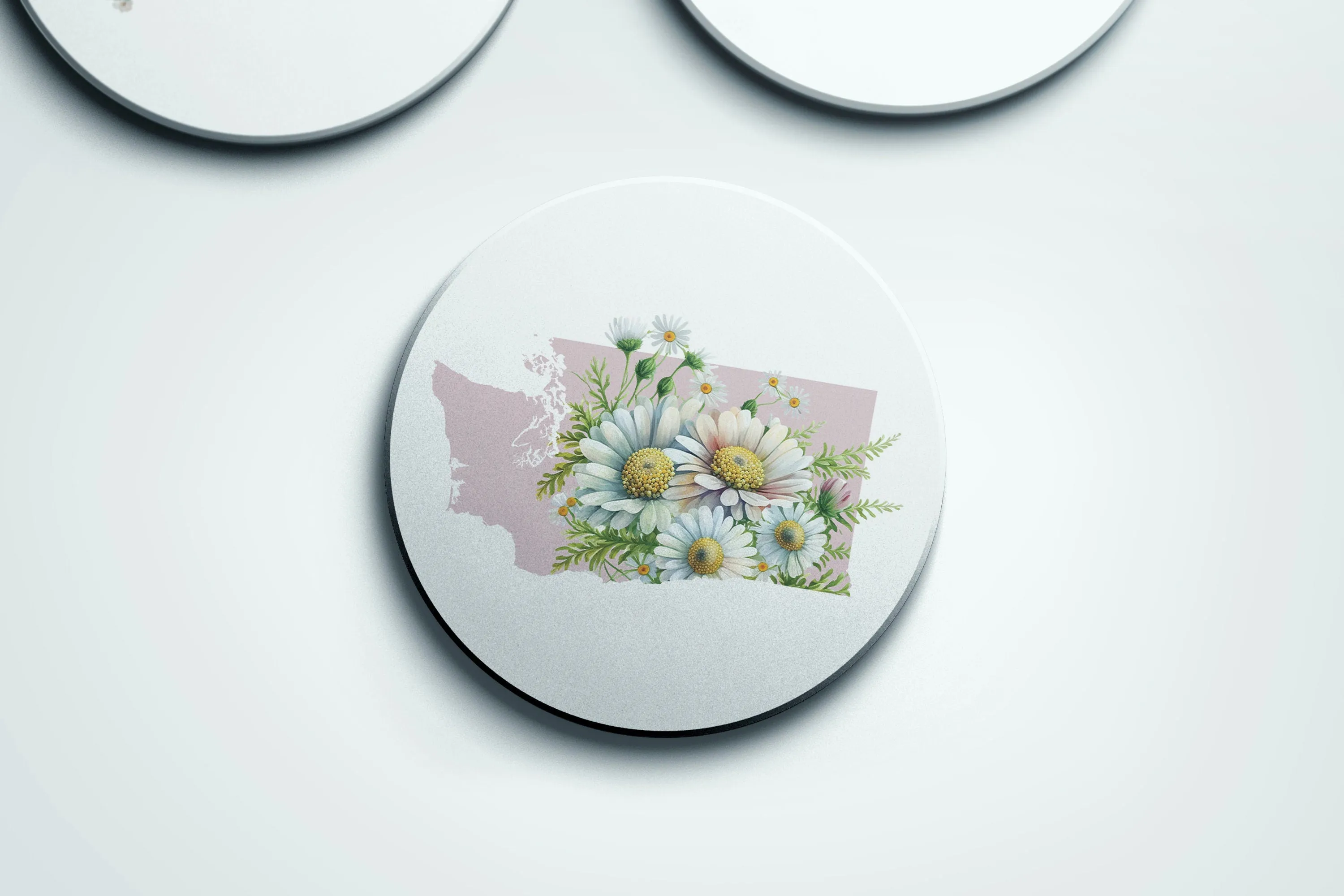 Flower Coasters - Washington State Stone with Cork Back, Beautiful Floral Design, Eco-Friendly Home Decor & Gift Idea