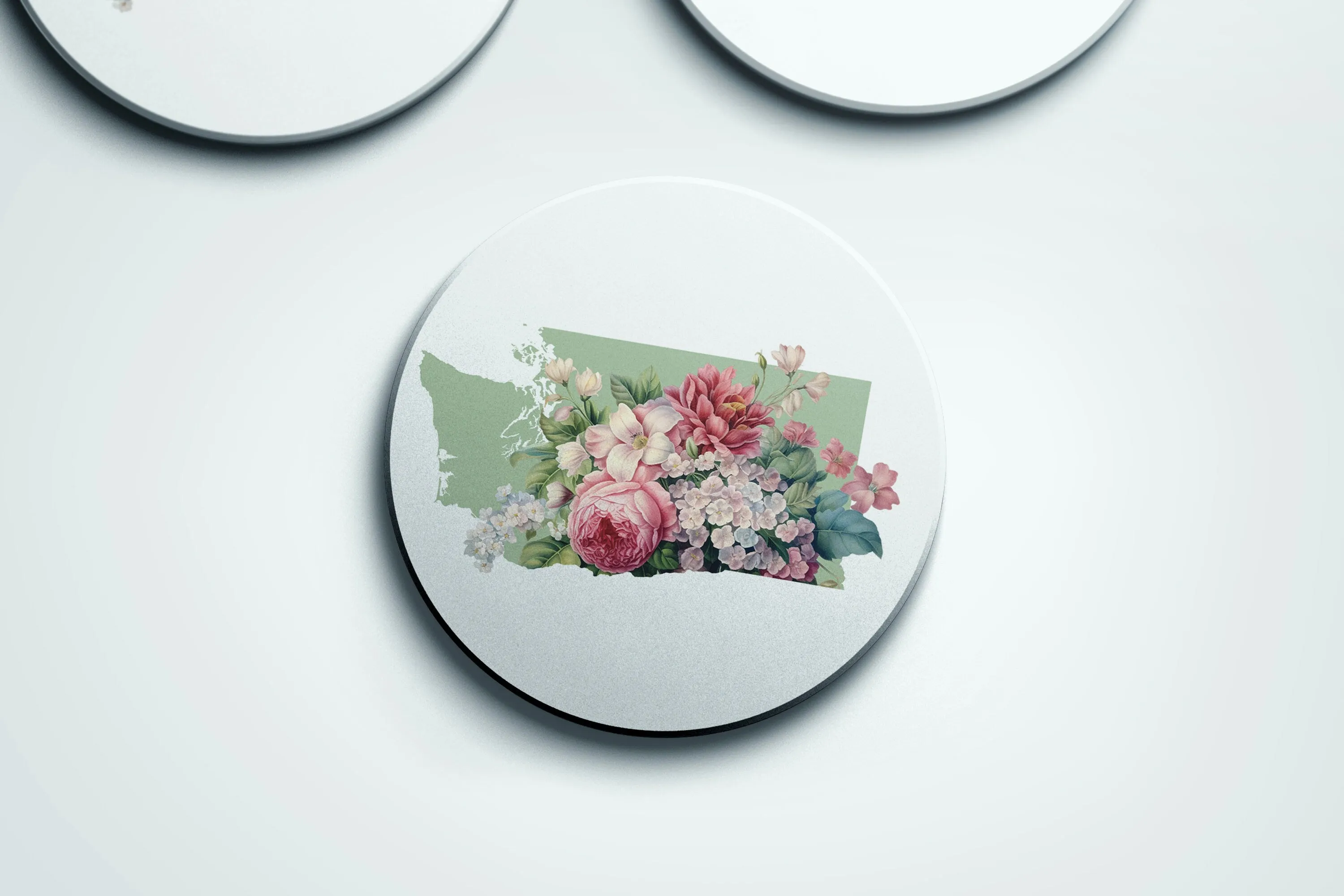 Flower Coasters - Washington State Stone with Cork Back, Beautiful Floral Design, Eco-Friendly Home Decor & Gift Idea