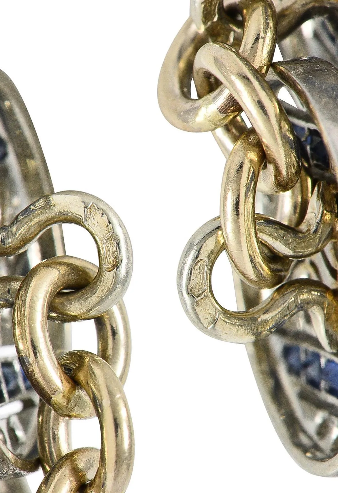 French Art Deco 1.60 CTW Sapphire Diamond Platinum 18 Karat Gold Disk Antique Cufflinks