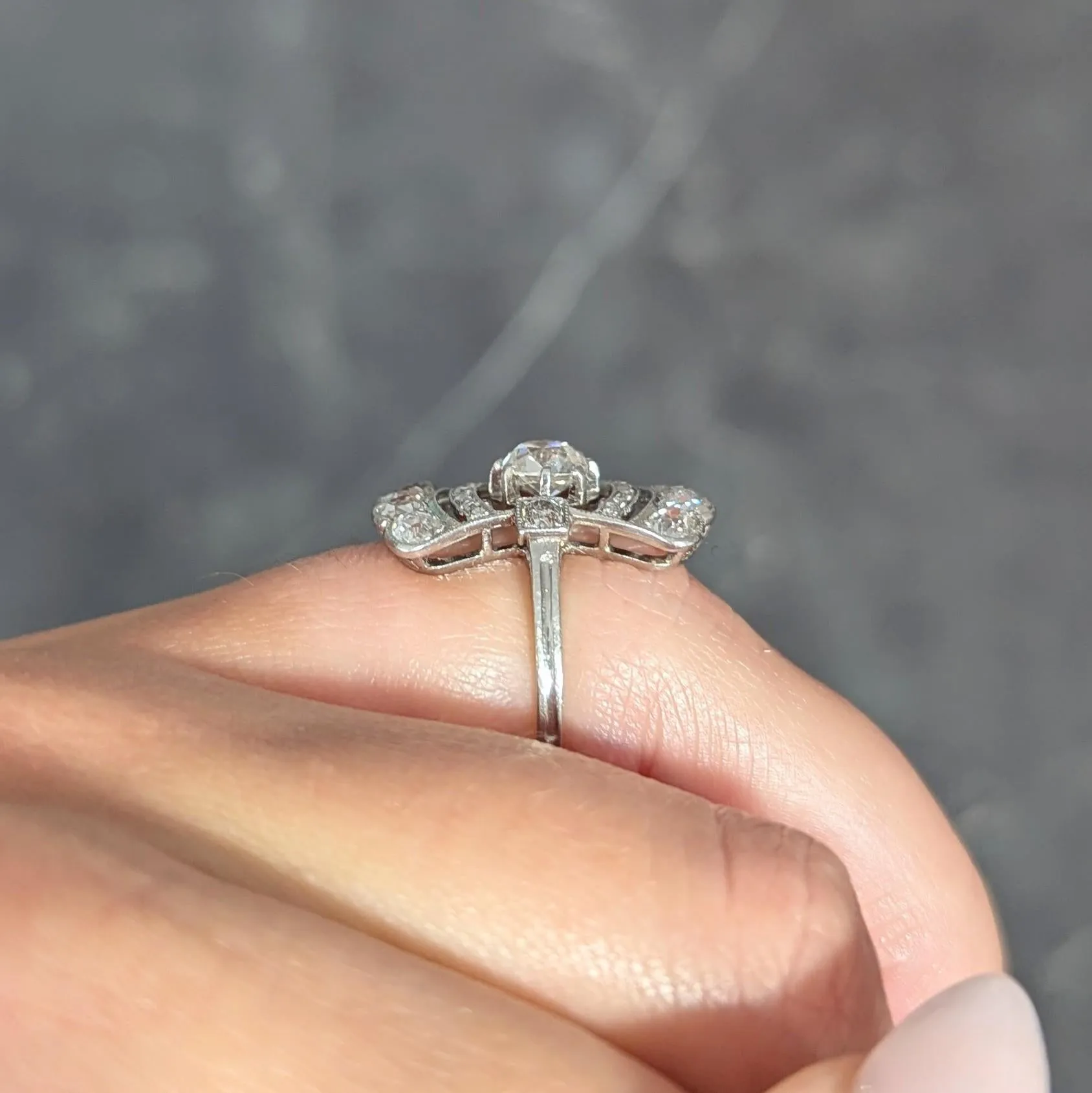 French Art Deco 1.70 CTW Diamond Platinum Fanning Antique Dinner Ring