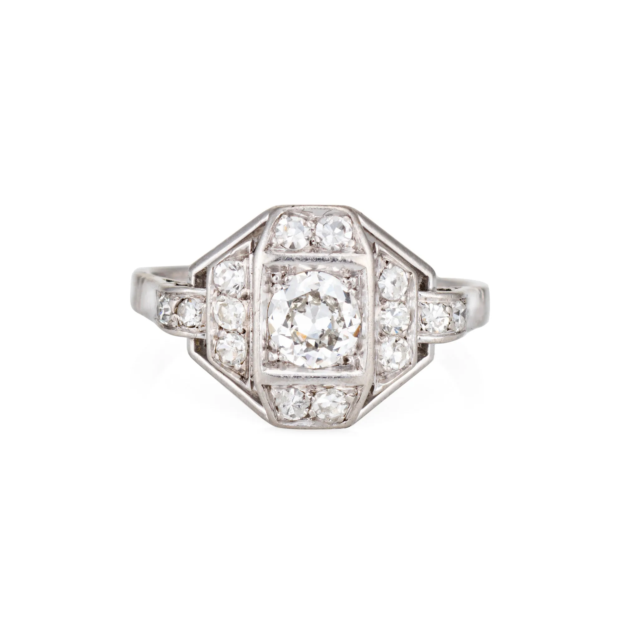 French Art Deco Diamond Ring Engagement Platinum Sz 6 Vintage Bridal Jewelry