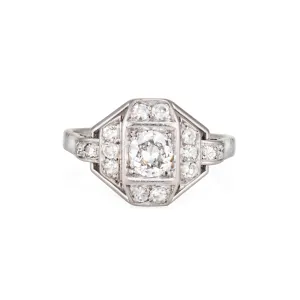 French Art Deco Diamond Ring Engagement Platinum Sz 6 Vintage Bridal Jewelry