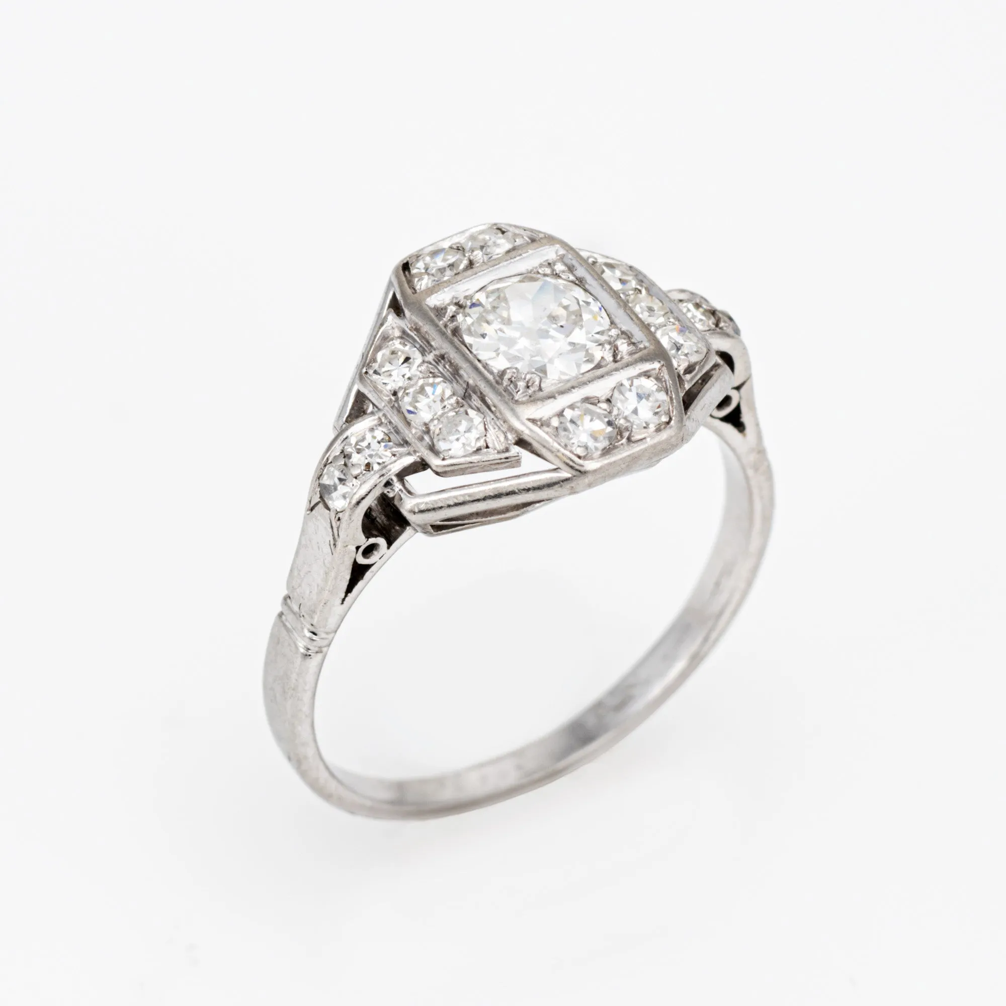 French Art Deco Diamond Ring Engagement Platinum Sz 6 Vintage Bridal Jewelry