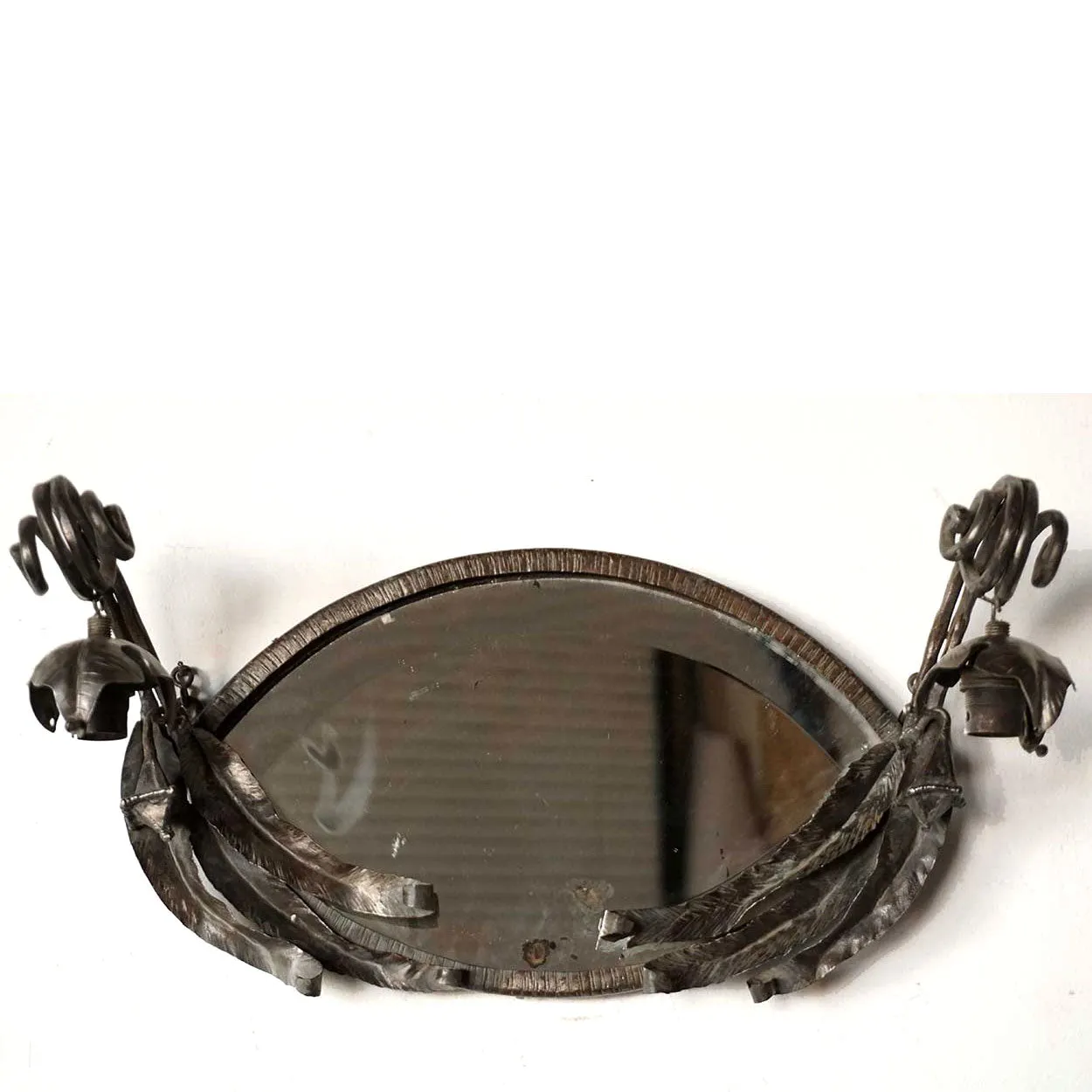 French Muller Freres Fer Forge, Mirrored and Glass Two-Light Wall Sconce