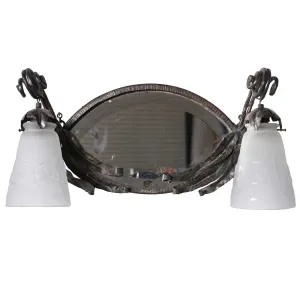French Muller Freres Fer Forge, Mirrored and Glass Two-Light Wall Sconce